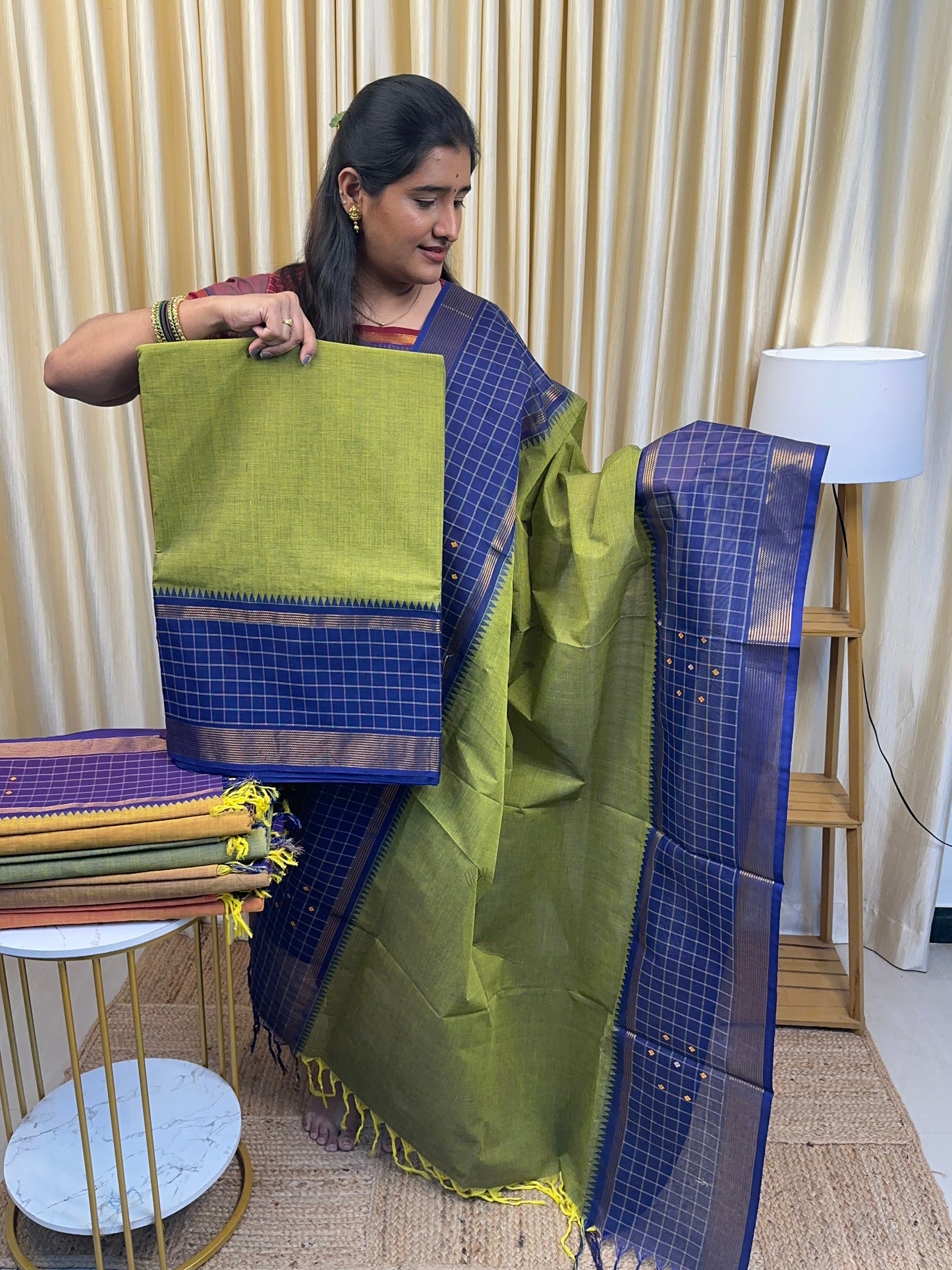 Green and blue Chettinad checked border