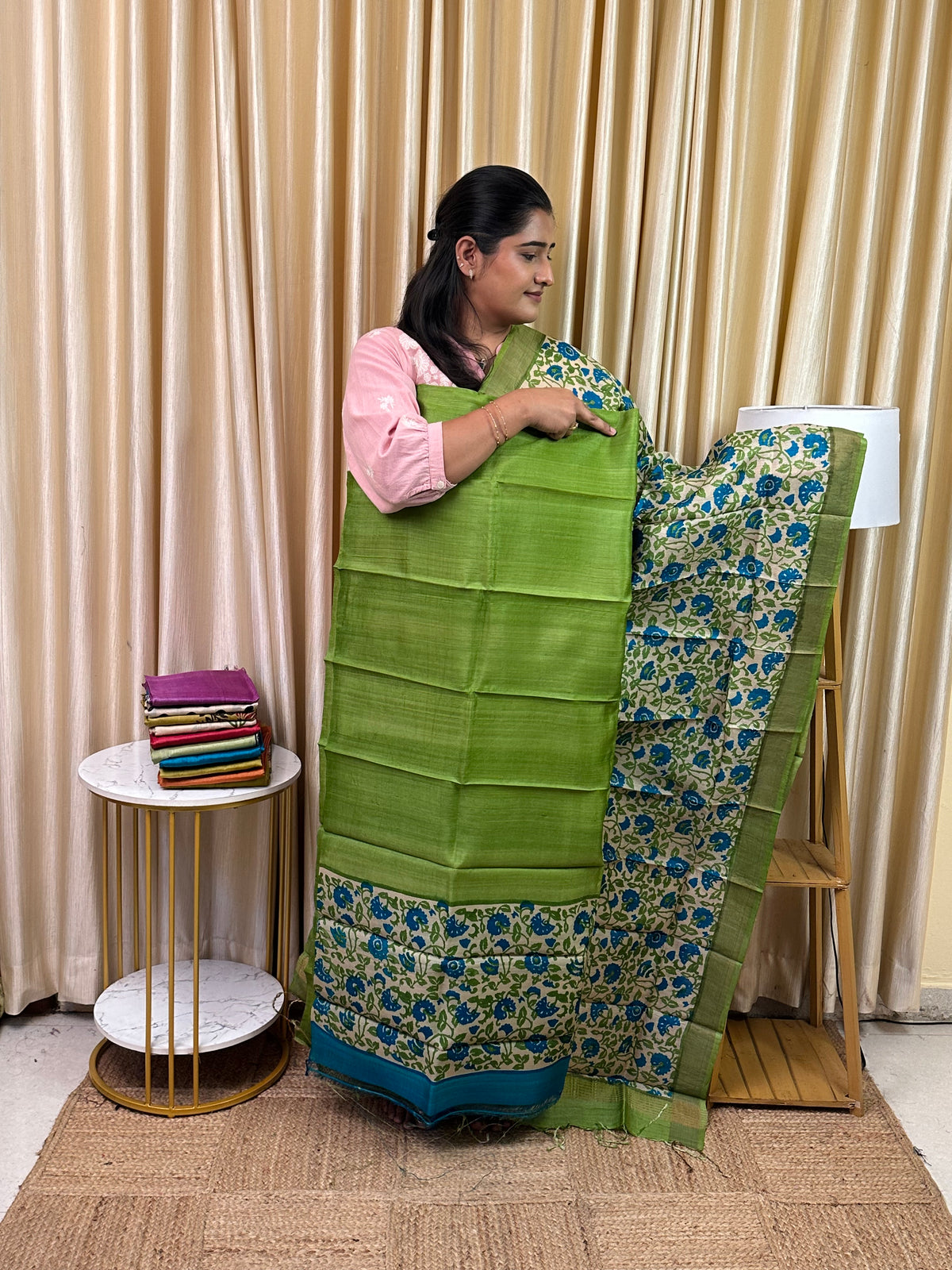 Pure handloom Tussar silk hand block printed dress material-TSB 5