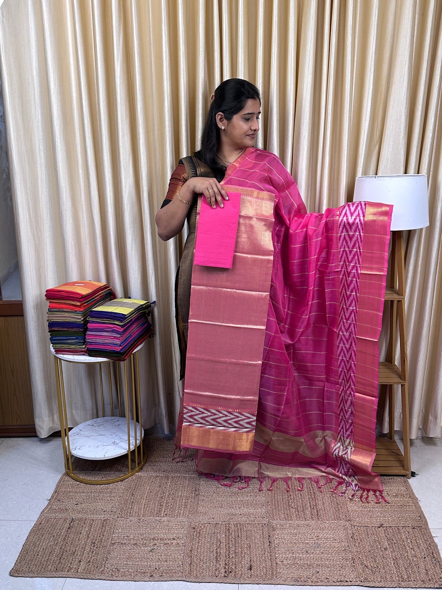 Handloom Mangalgiri Pattu with pochampalli Border-PMCH1