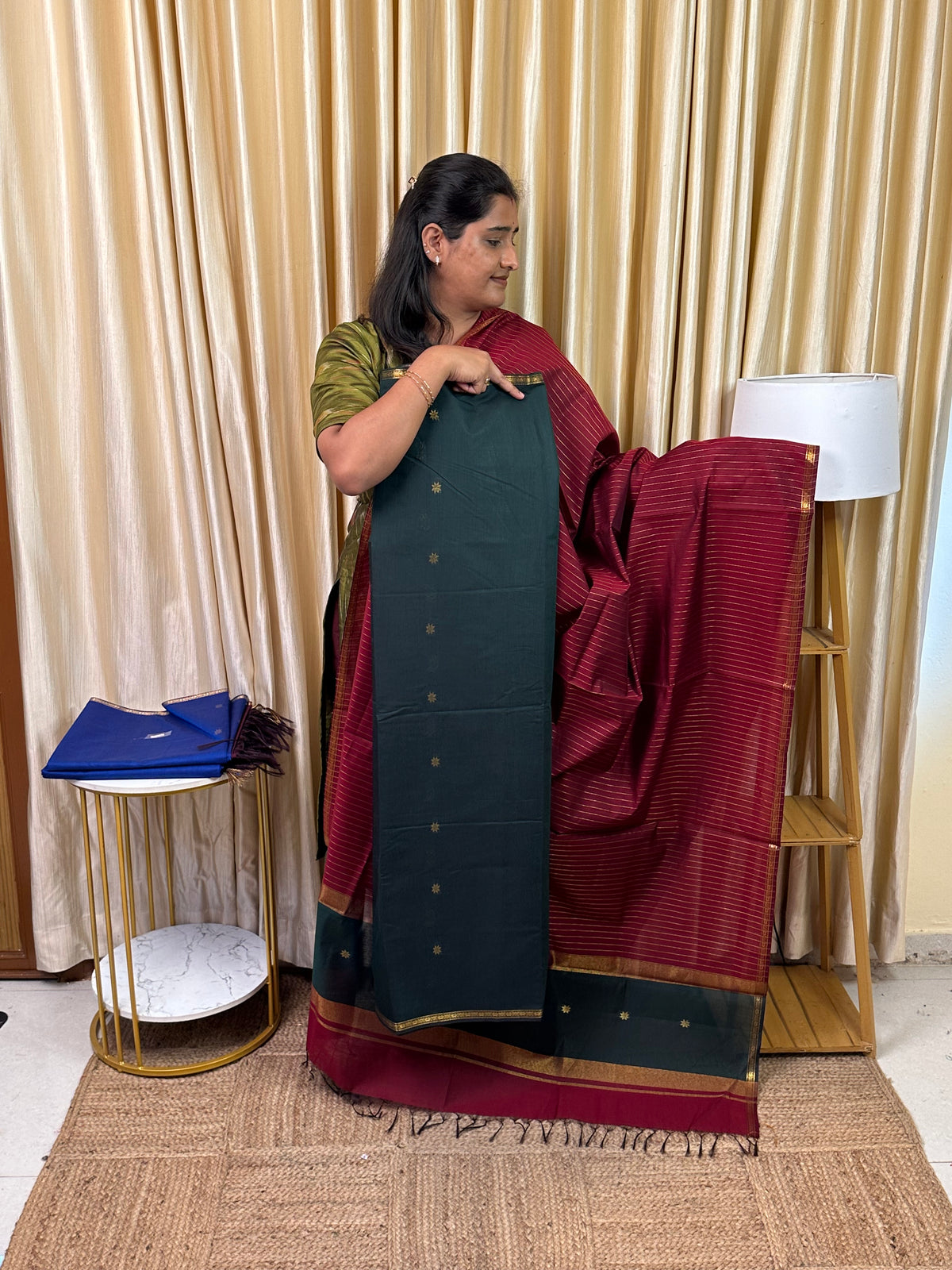 Maheswari silk cotton stripes duppatta 2 piece set- MSTP4