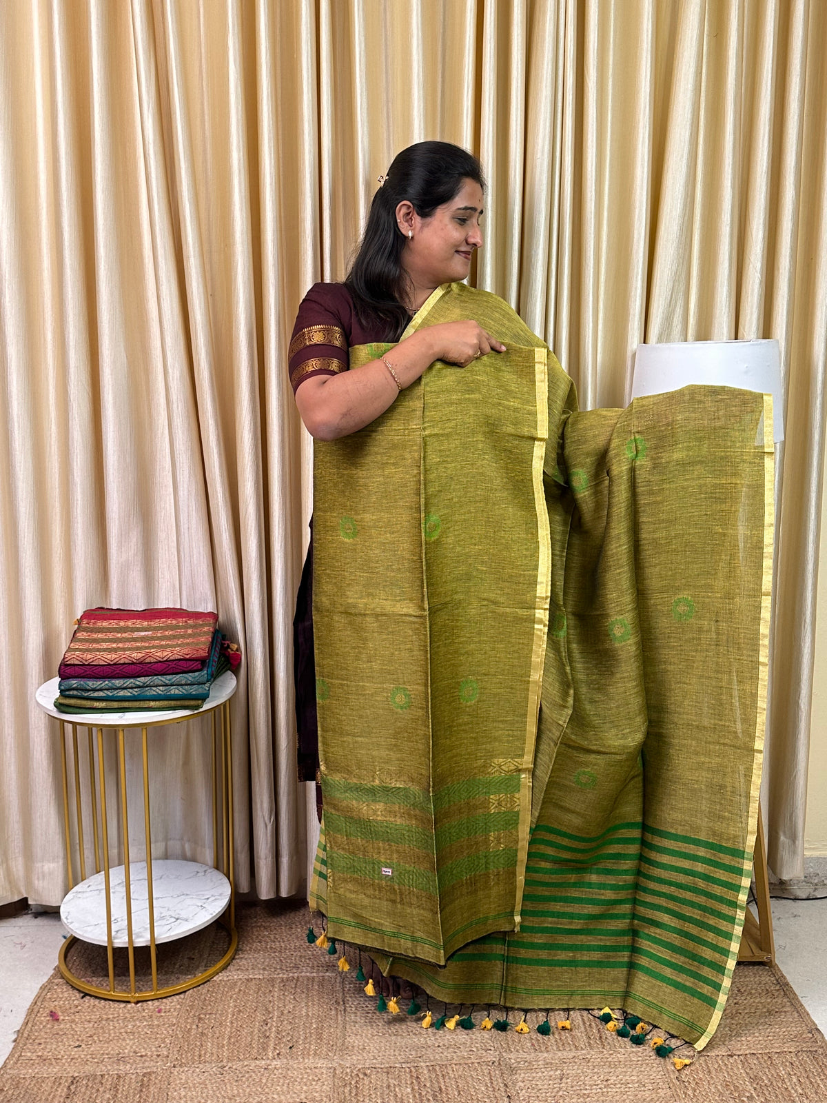 Linen Banarasi Jamdhani handloom JAM99