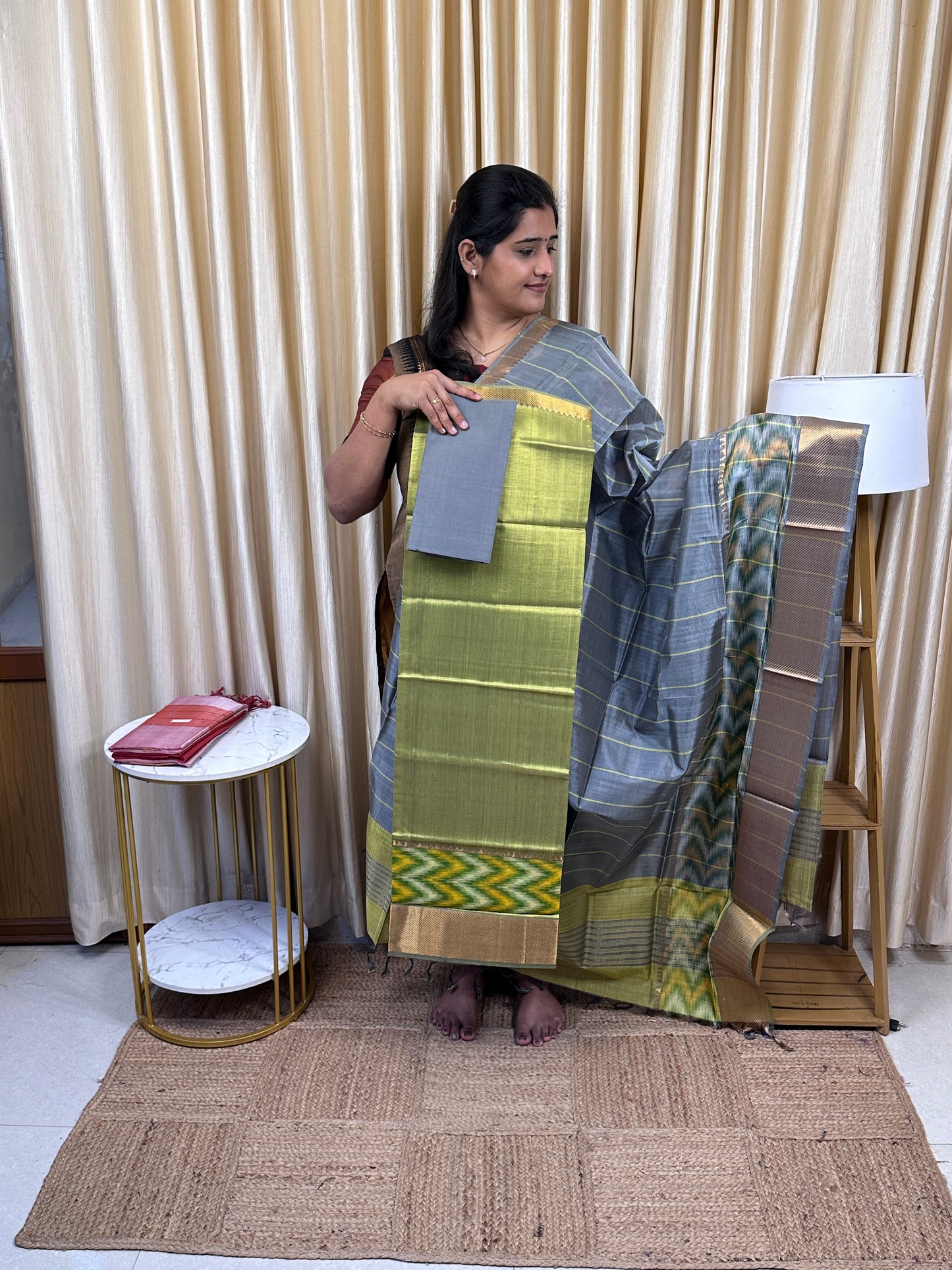 Handloom Mangalgiri Pattu with pochampalli Border-PMCH12