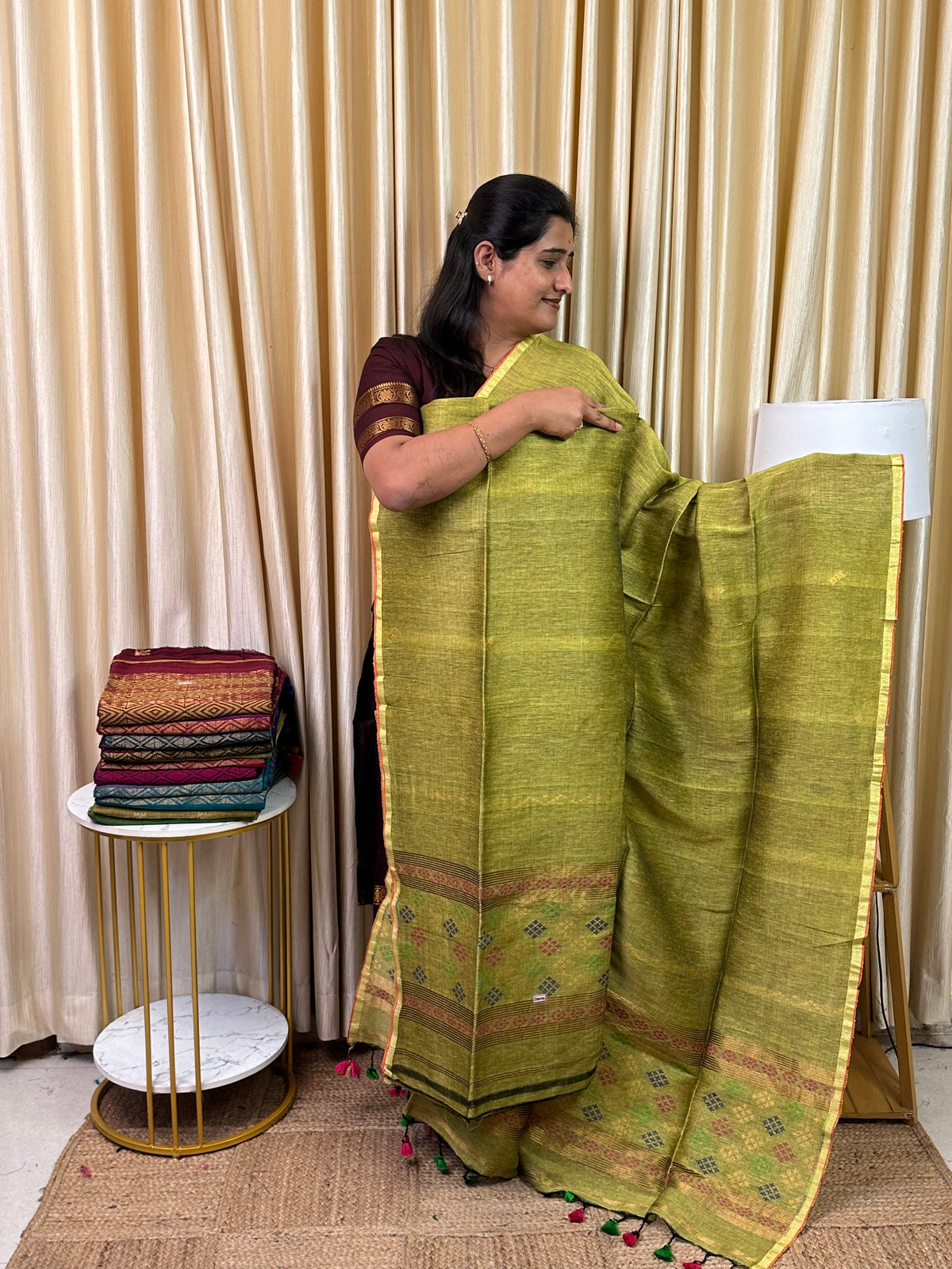 Linen Banarasi Jamdhani handloom JAM94