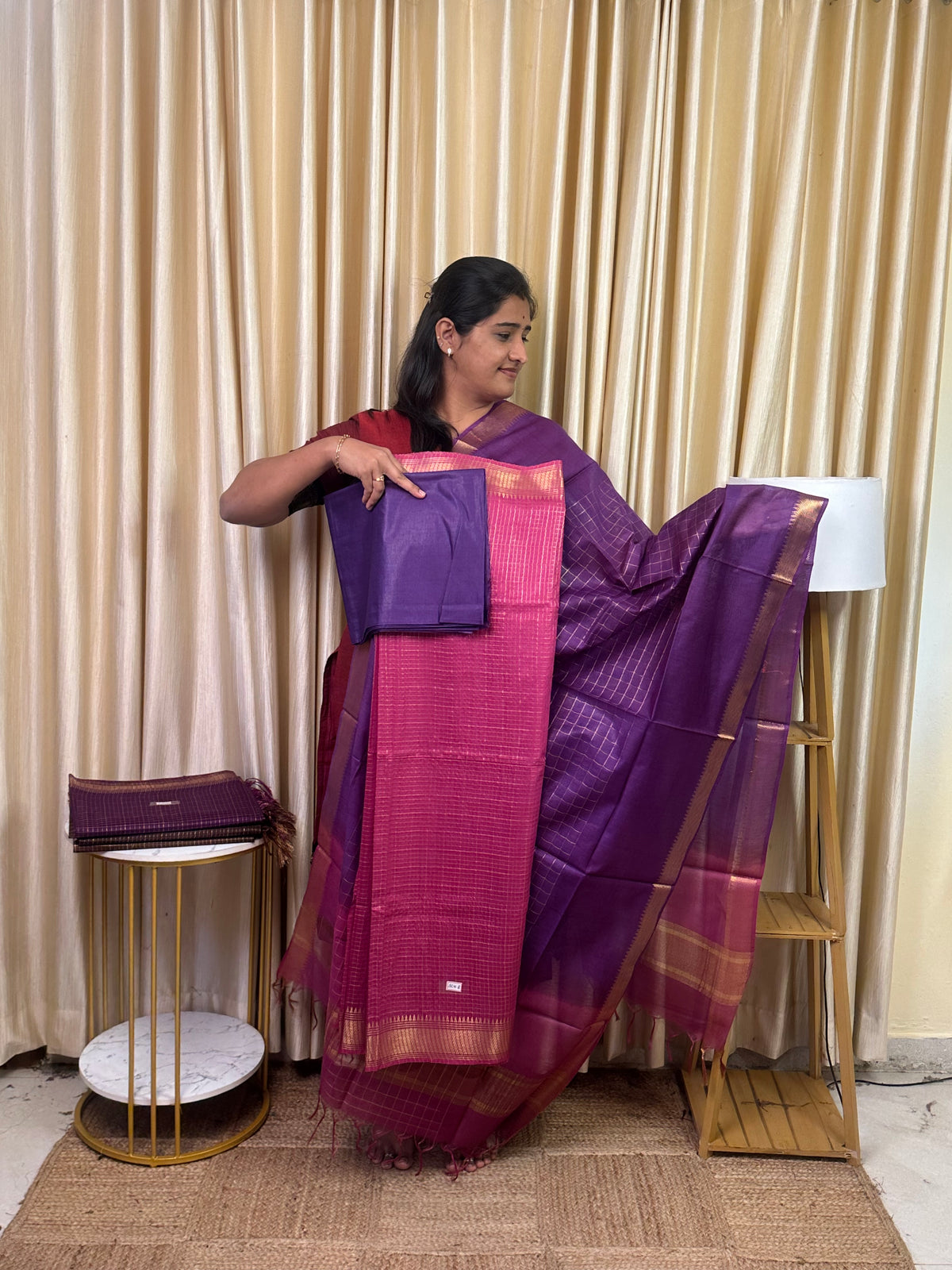 Mangalgiri Mini check silk cotton 3 piece set - SCH8