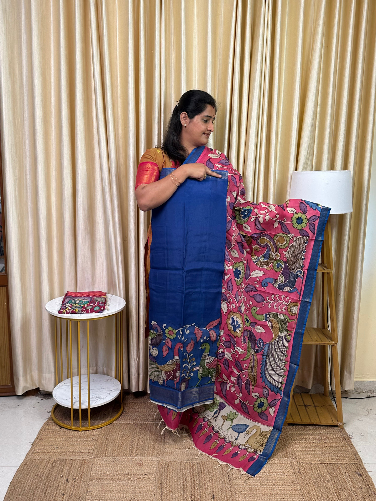Authentic pen kalamkari Mangalgiri Border Handsketched dress material - MPK19