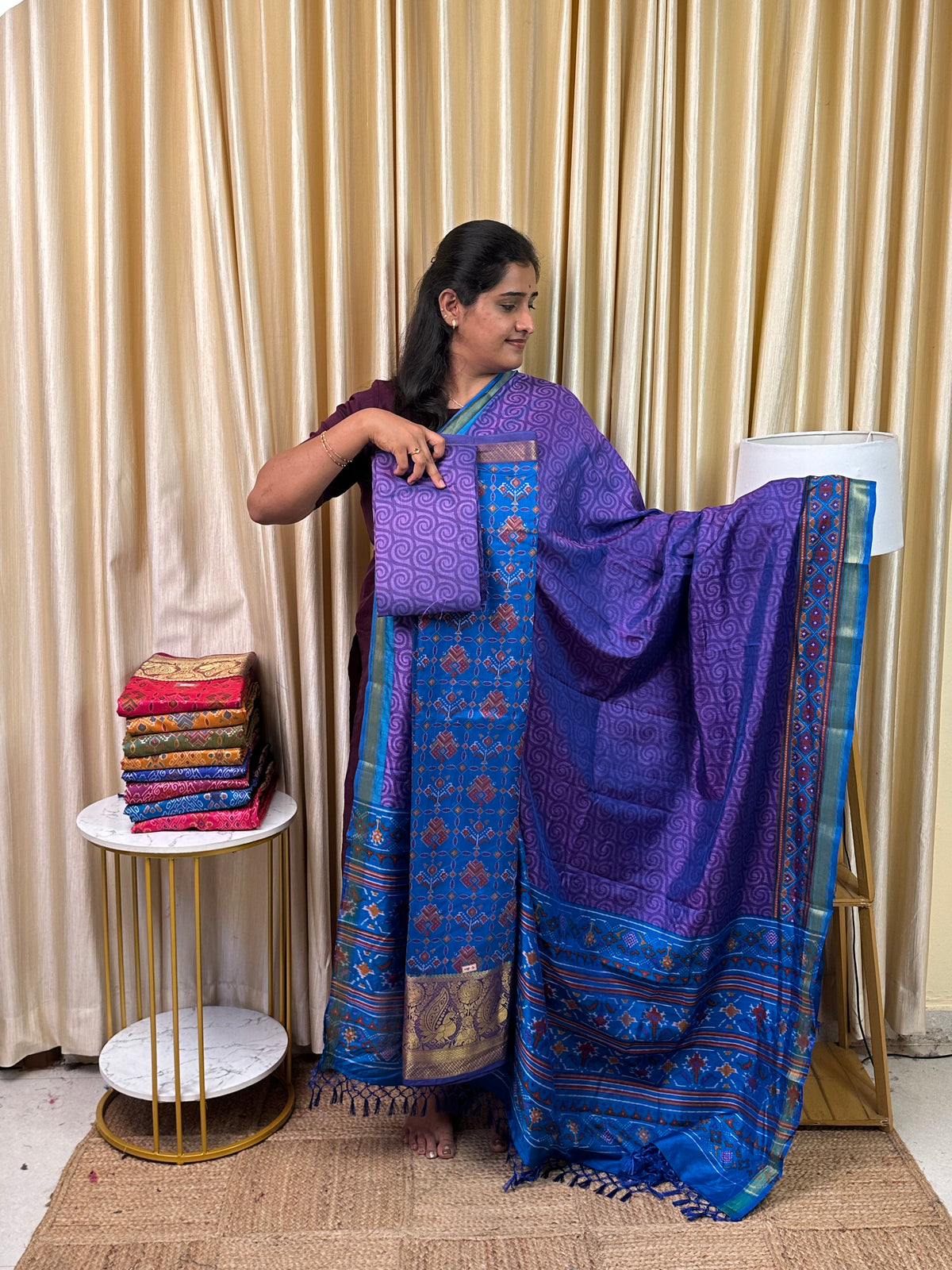 Kanchi border Patola semi silk 3 piece set - HBP12