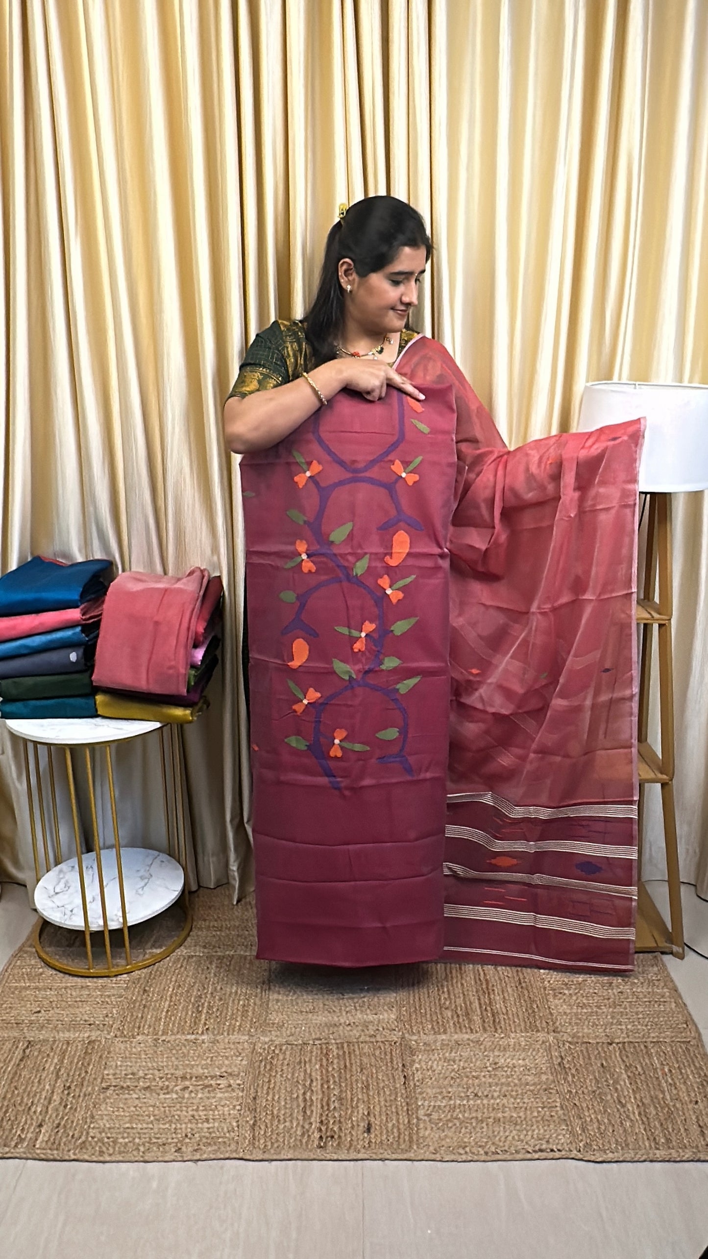 Jandhani 3 piece set slub silk handwork - KJC 11