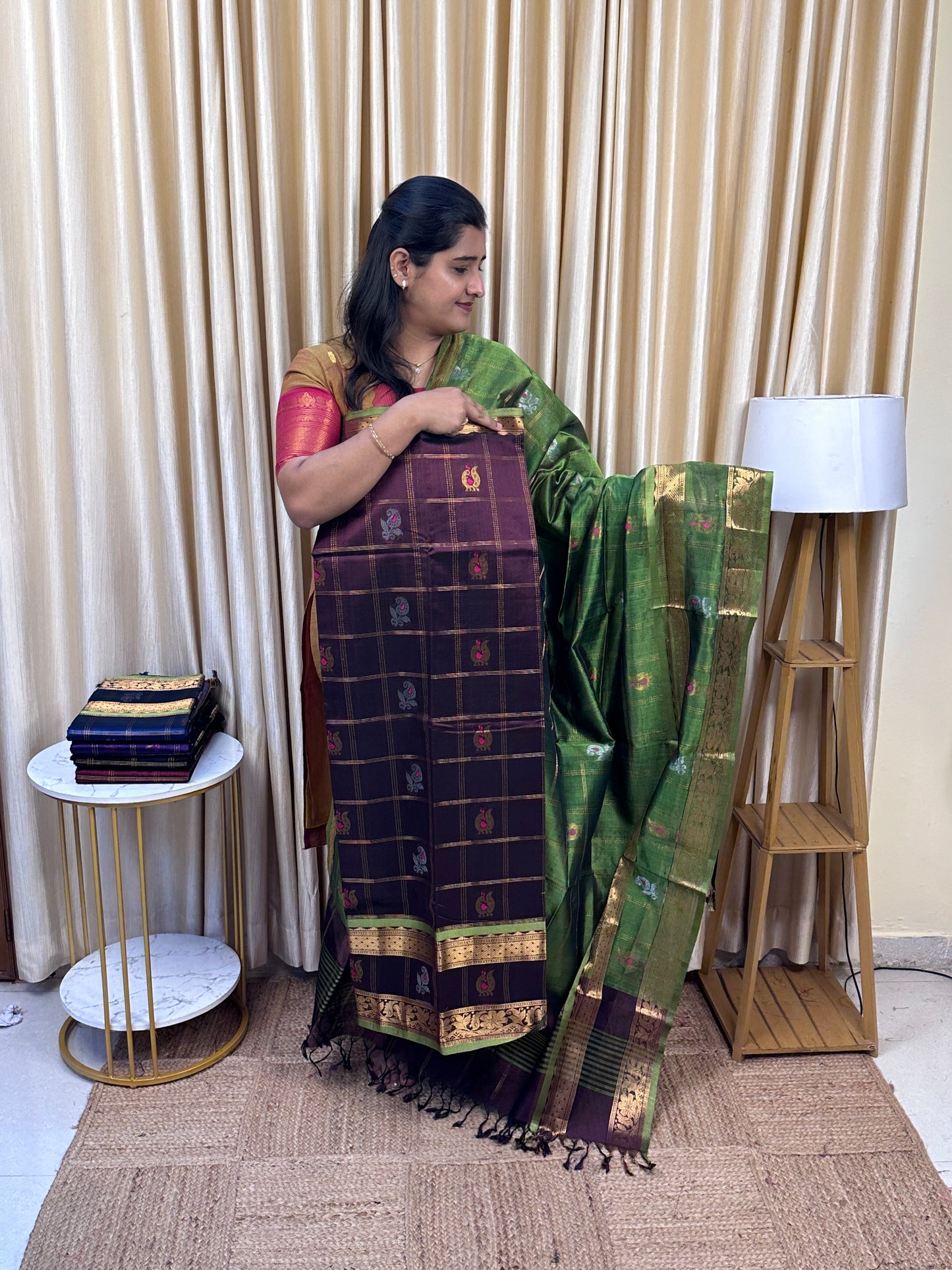 Kattam butta Mangalgiri handloom 2 piece set-Nesavu 5