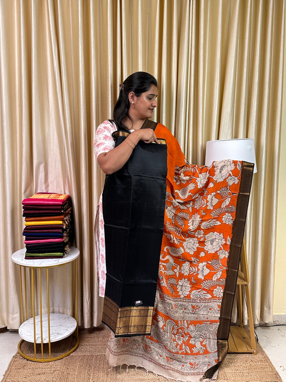 Handloom Mangalgiri Top kalamkari Duppatta-MG12