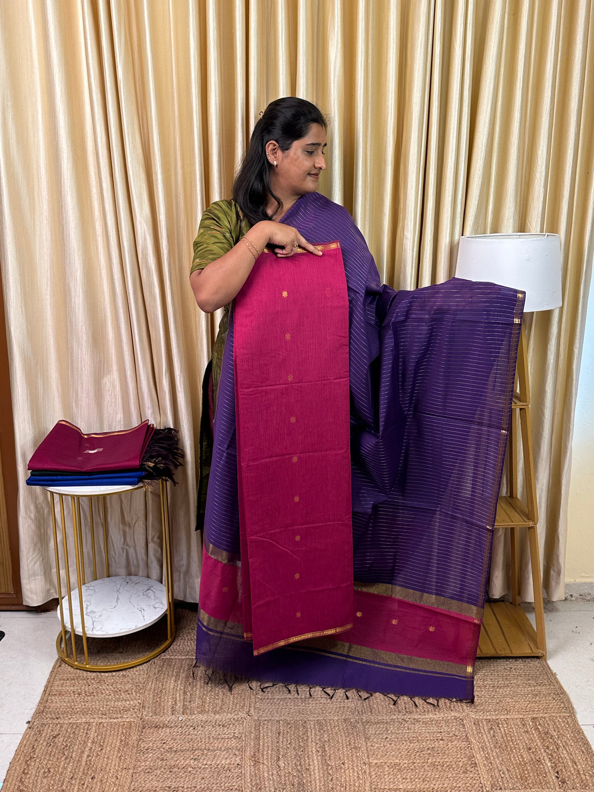Maheswari silk cotton stripes duppatta 2 piece set- MSTP2