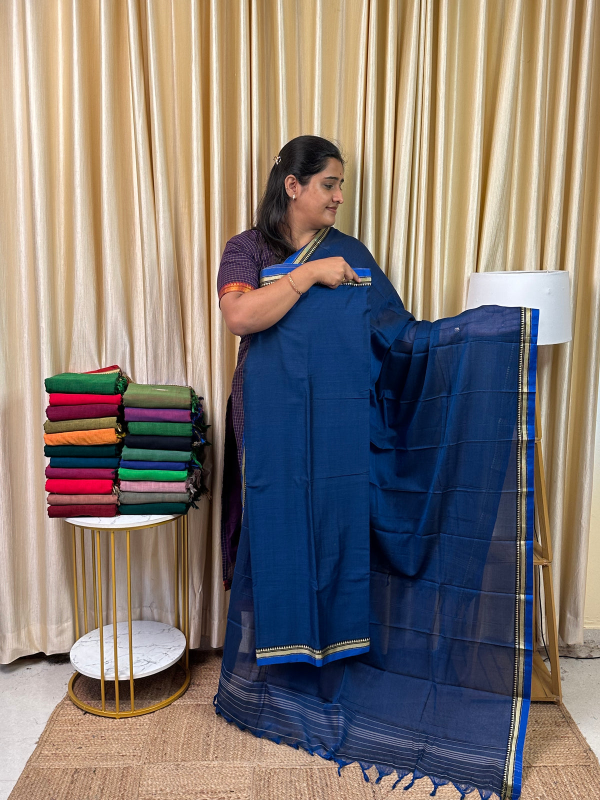 Narayanpet small border Mercerised cotton (4.5 m Top)-NILA69
