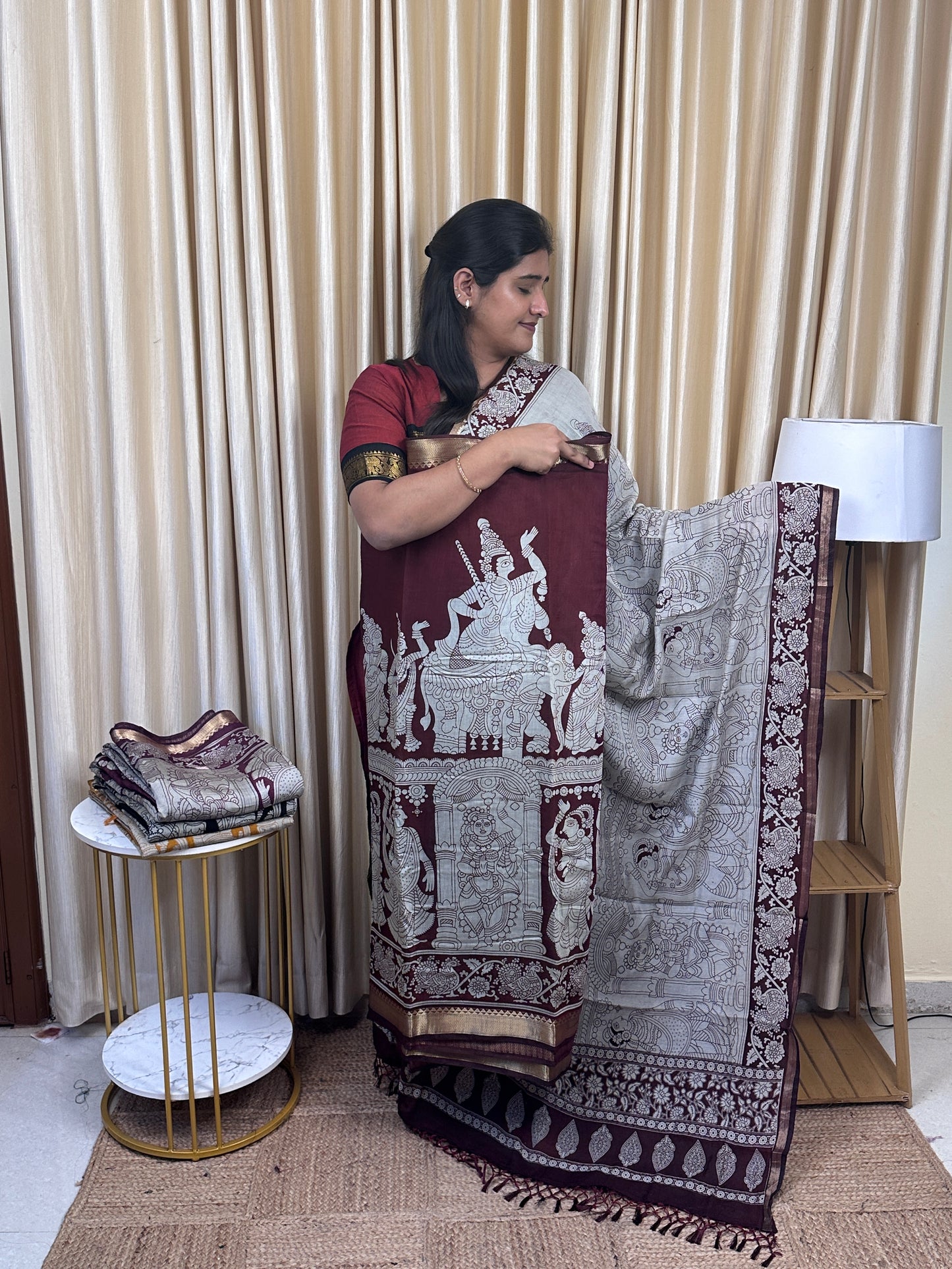 Varnam kalahasti story telling kalamkari Anarkali set (4m top)-MKB2