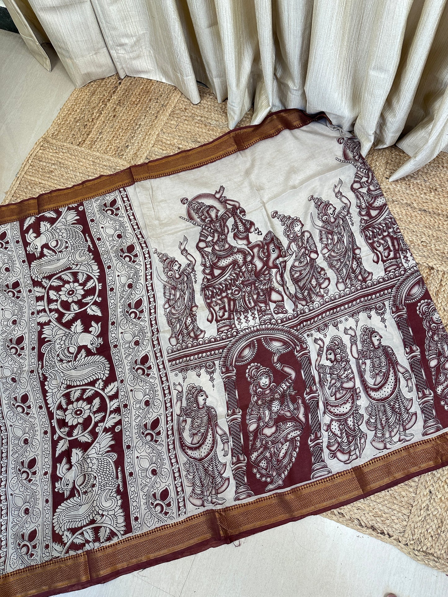 Chennuri silk Kalamkari duppata kalahasti- chocolate