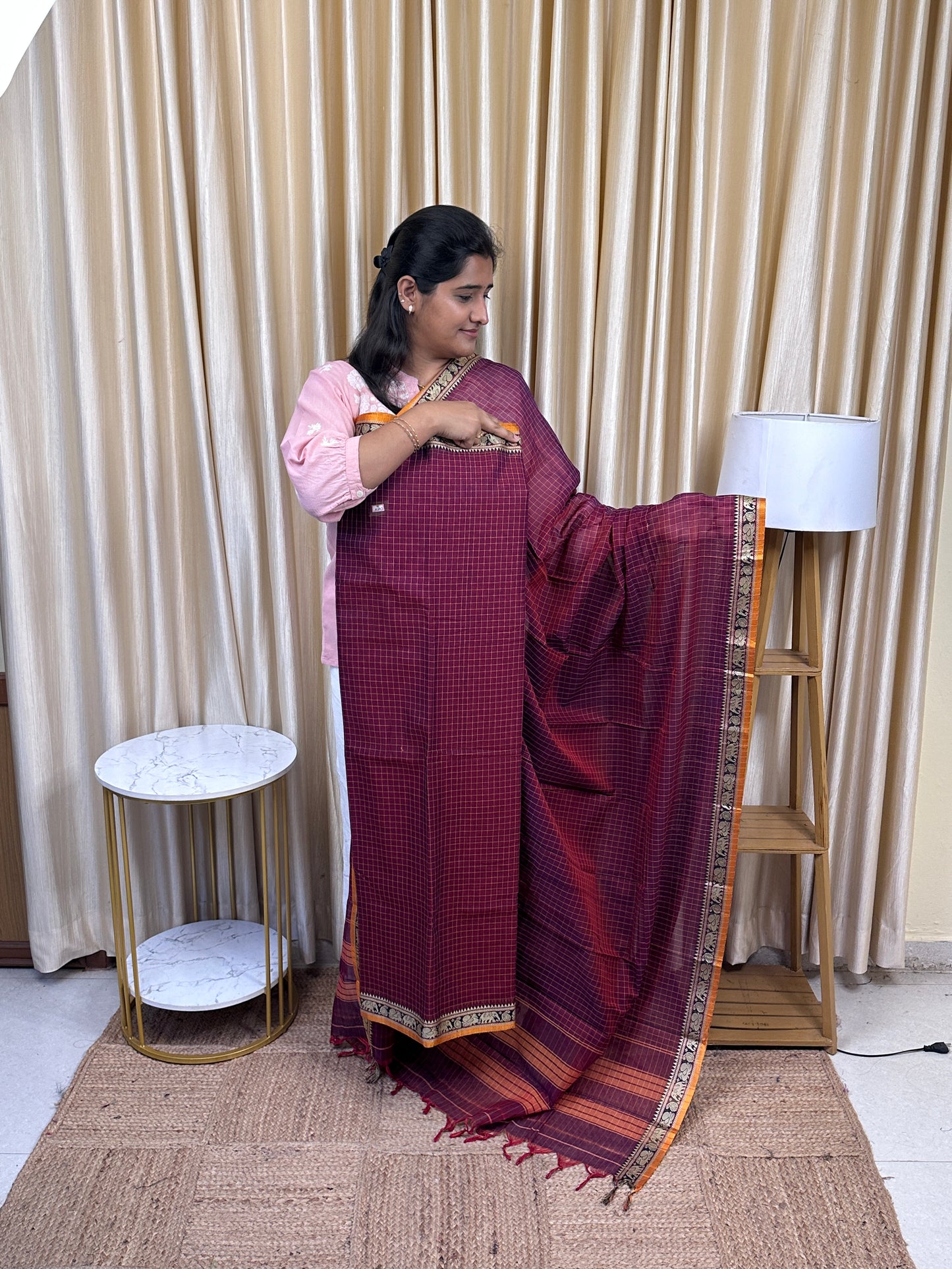 Narayanpet checks Mercerised cotton (4.5 m Top)-CHKN16