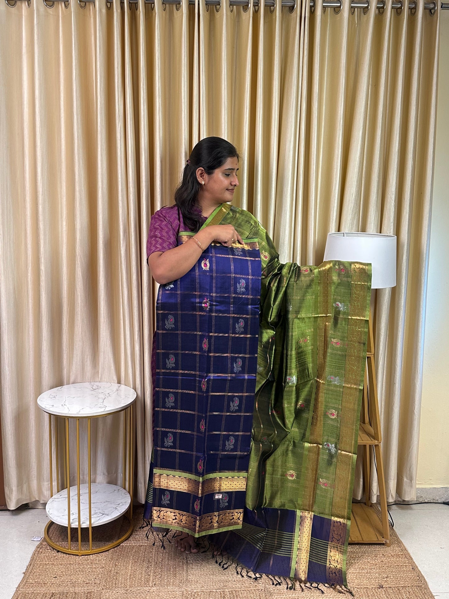 Kattam butta Mangalgiri handloom 2 piece set-Nesavu 13