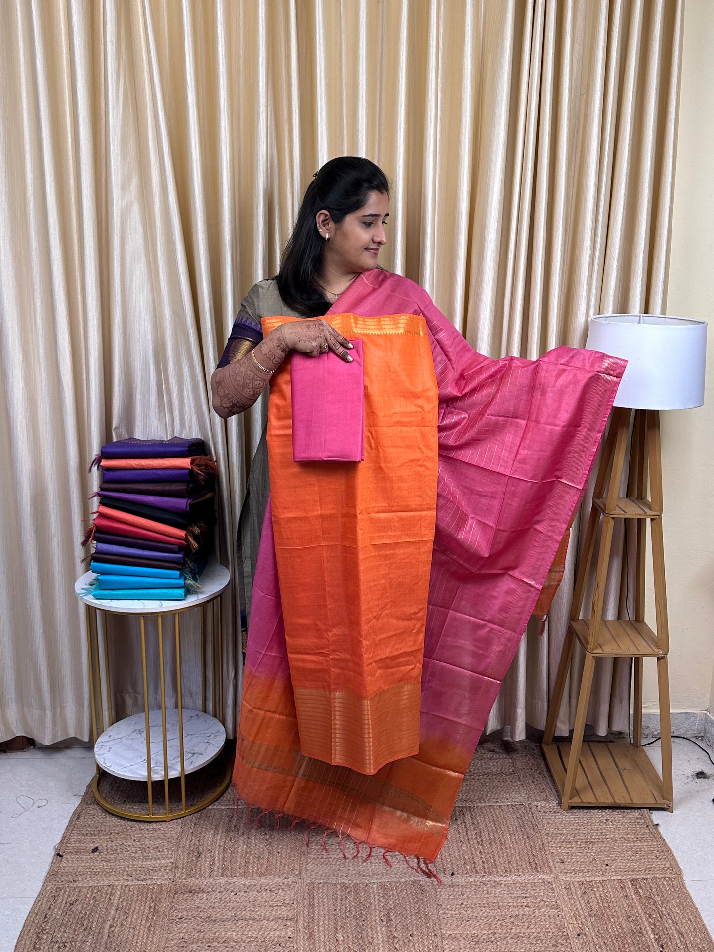 Mangalagiri big border silk cotton 3 piece set MBD-11