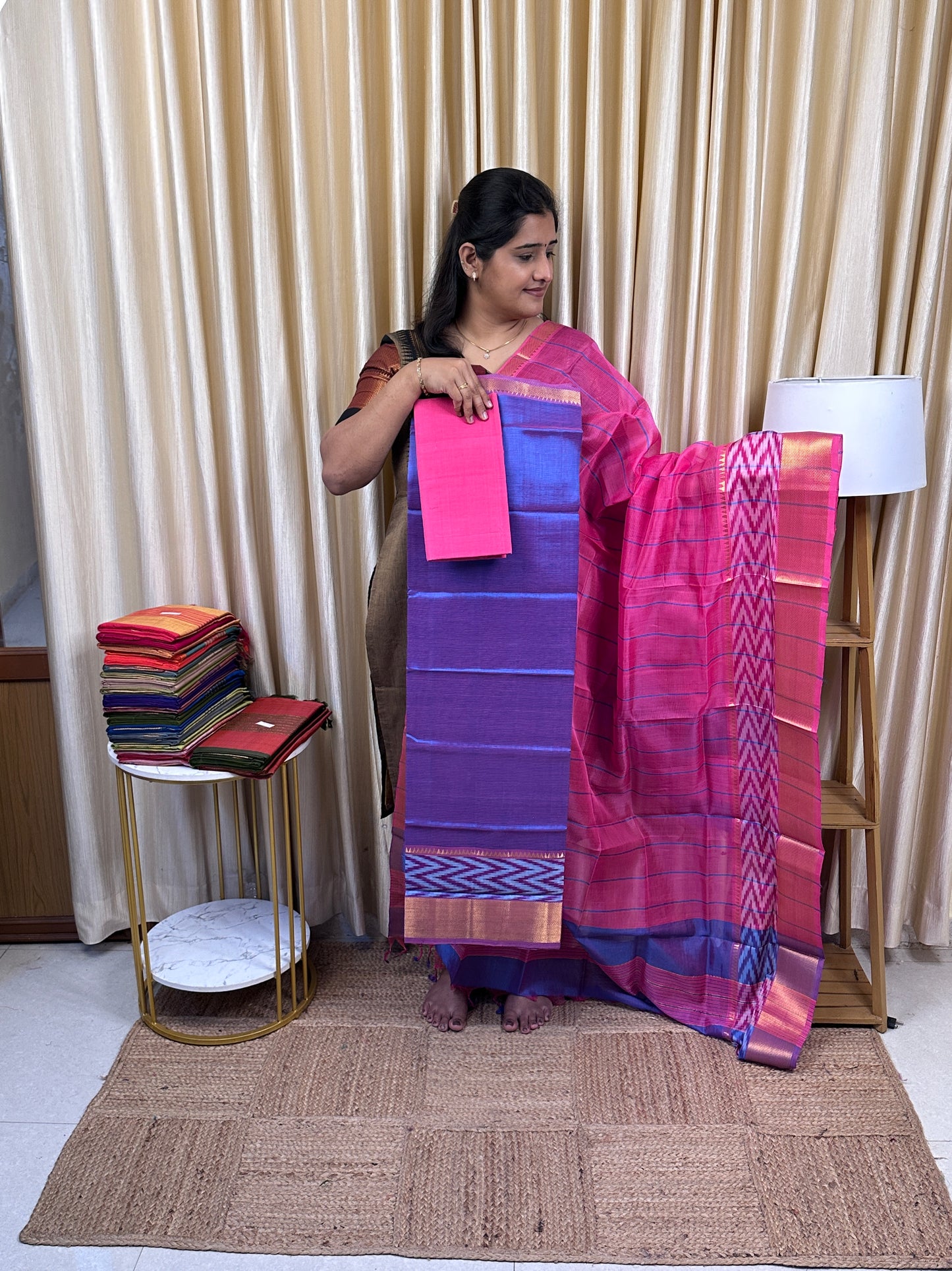 Handloom Mangalgiri Pattu with pochampalli Border-PMCH5