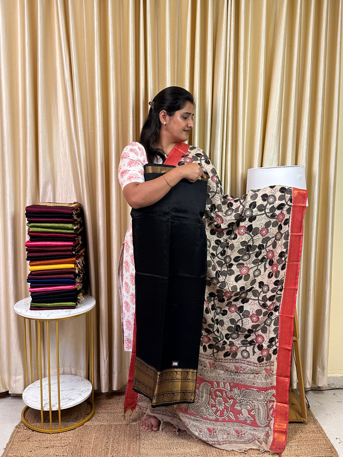 Handloom Mangalgiri Top kalamkari Duppatta-MG5