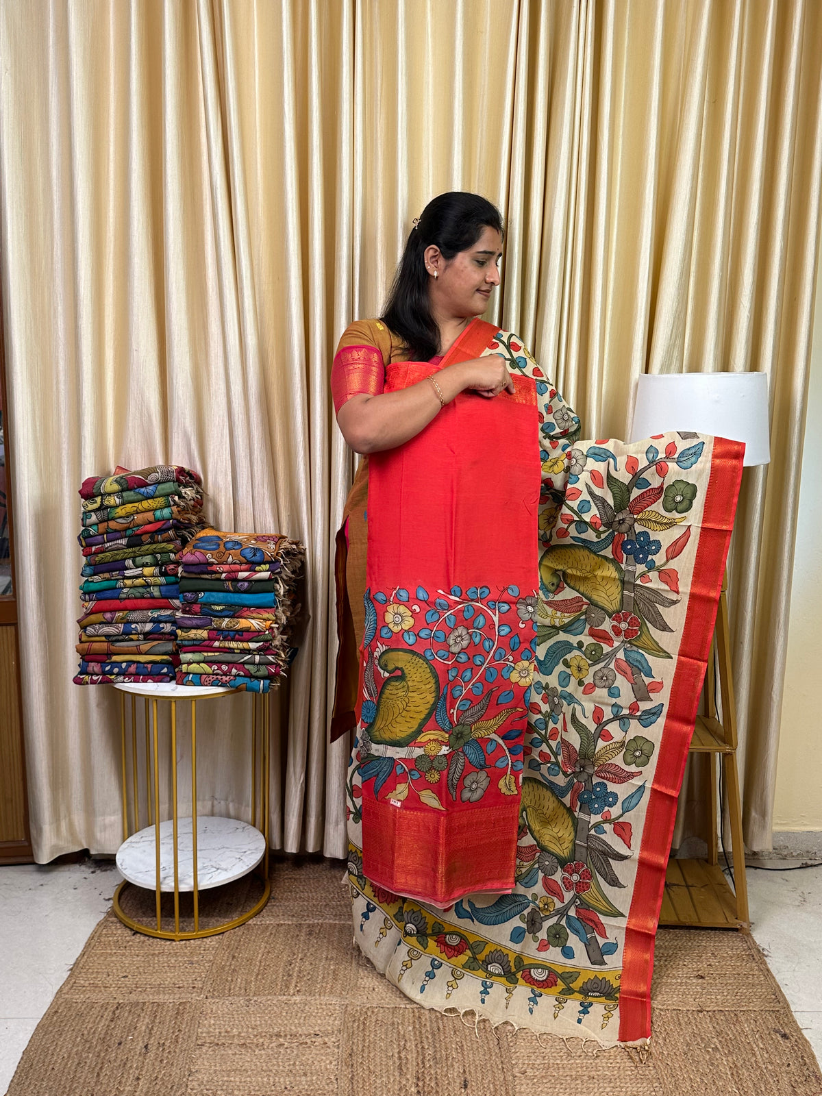 Authentic pen kalamkari kanchi Border Handsketched dress material - KPK7