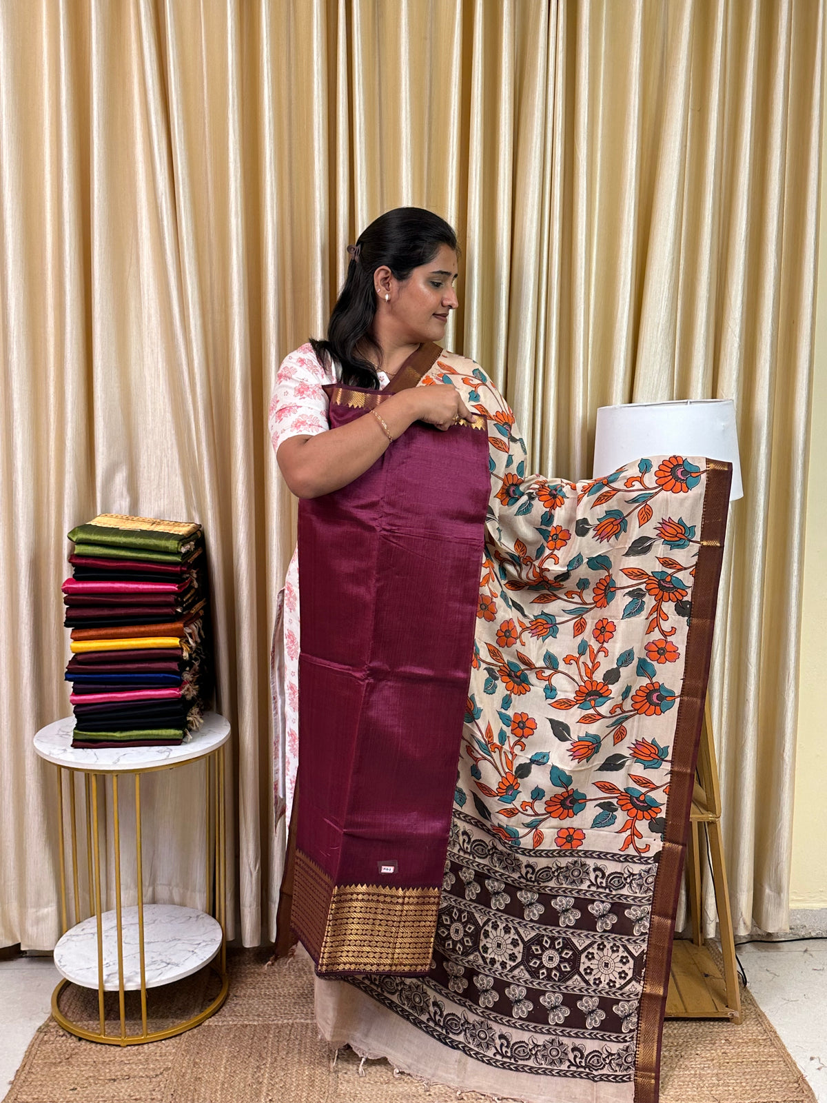 Handloom Mangalgiri Top kalamkari Duppatta-MG8