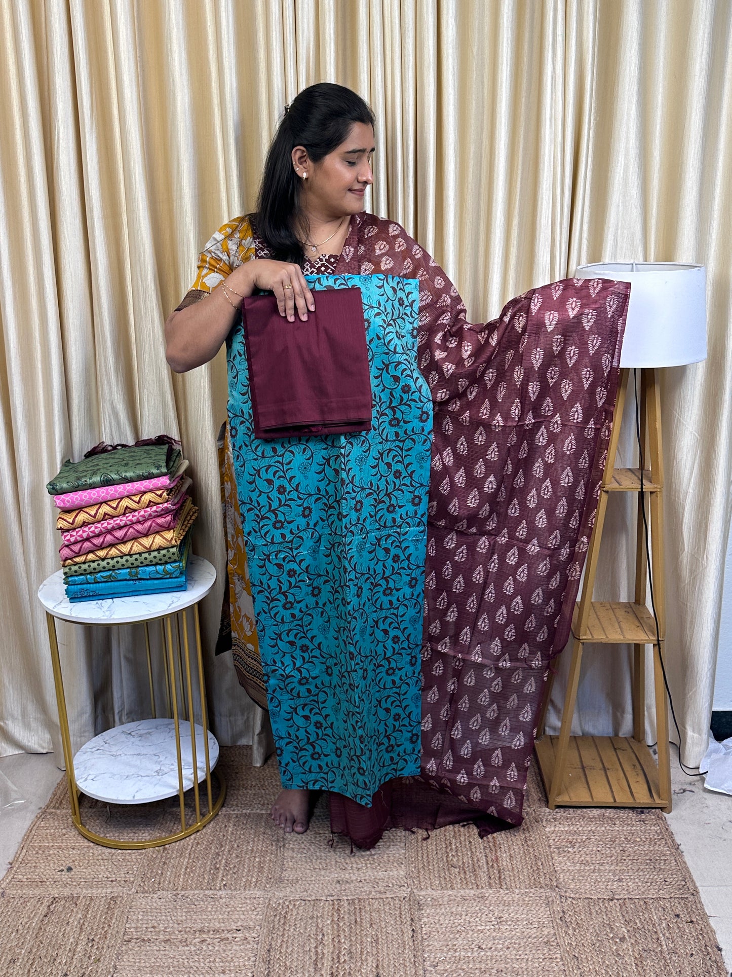 Jute by cotton block printed 3 piece set- JTC 1