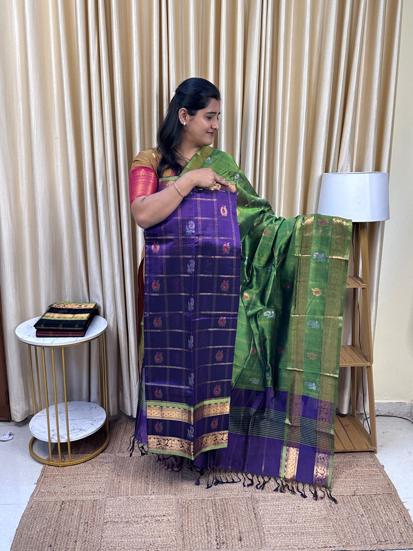 Kattam butta Mangalgiri handloom 2 piece set-Nesavu 3