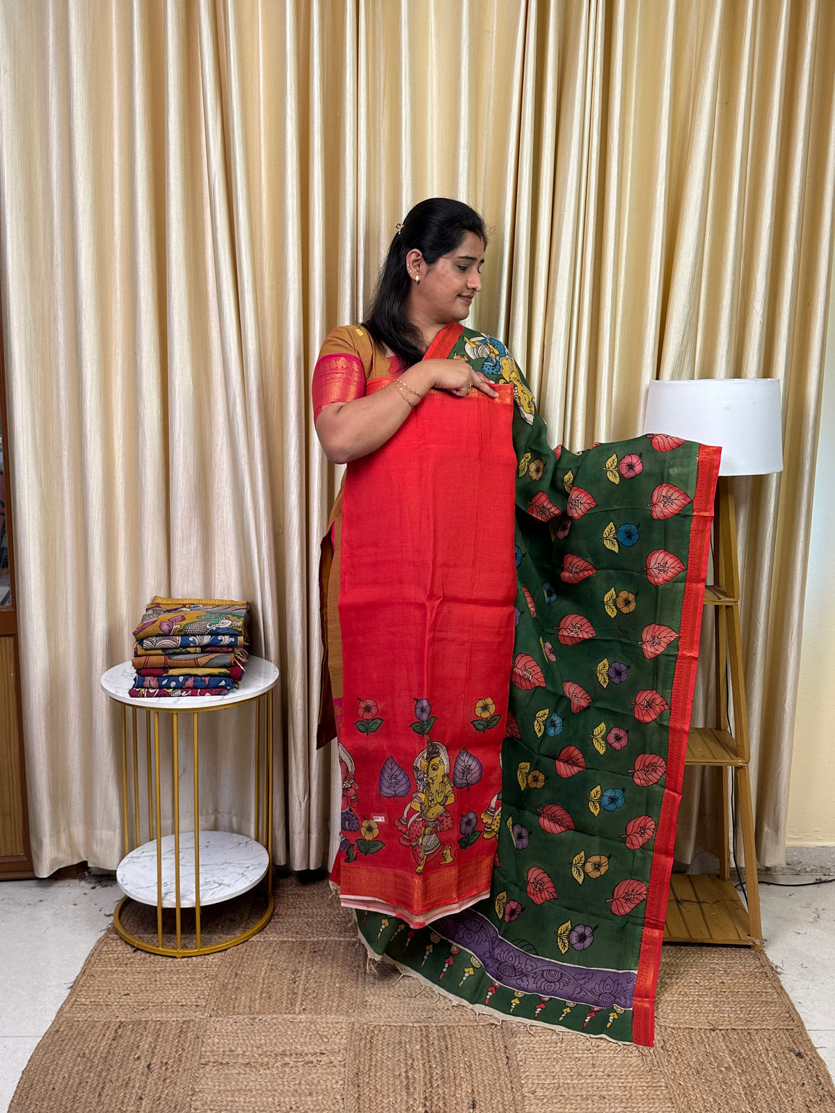 Authentic pen kalamkari Mangalgiri Border Handsketched dress material - MPK13