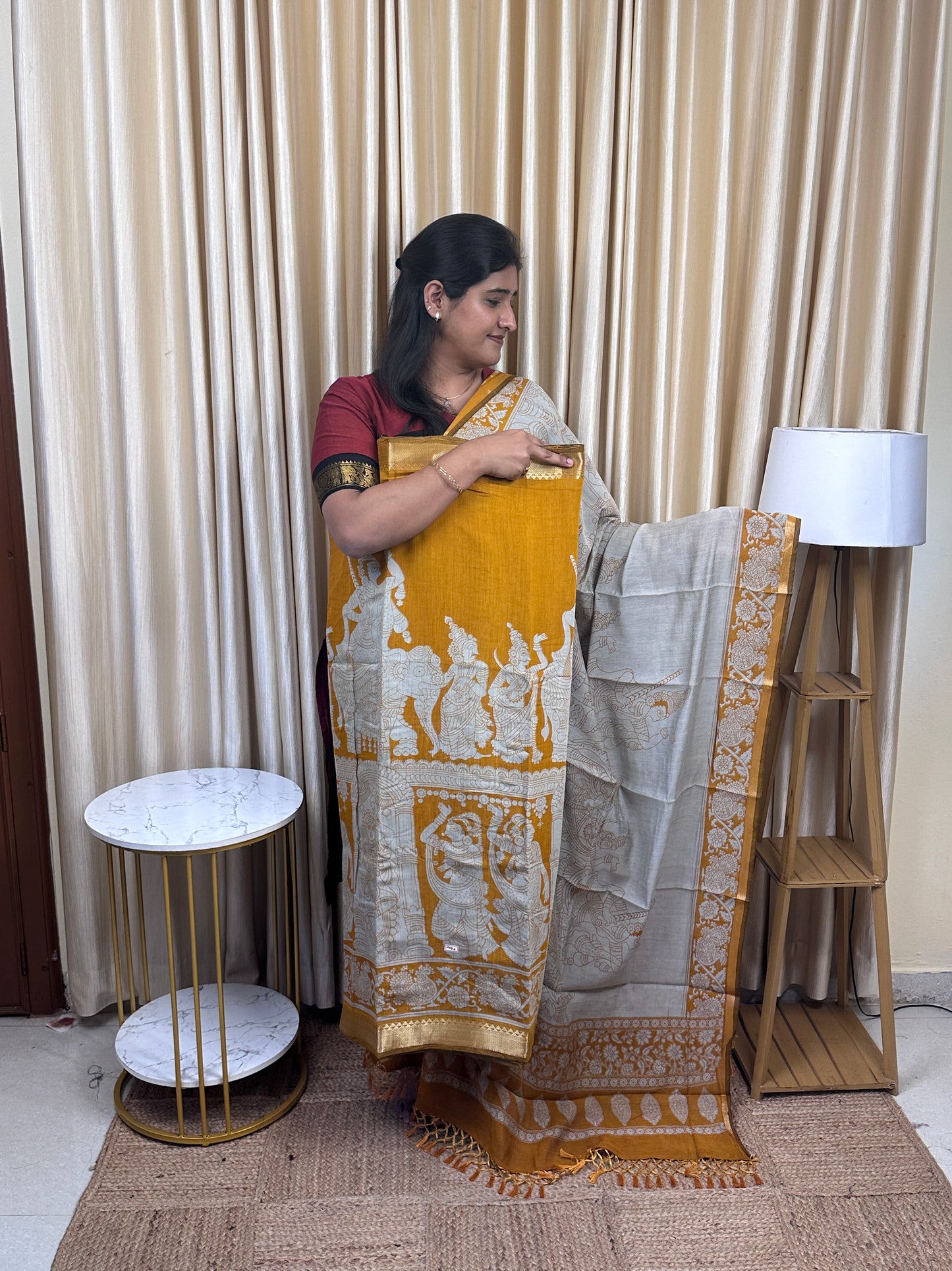Varnam kalahasti story telling kalamkari Anarkali set (4m top)-MKB4