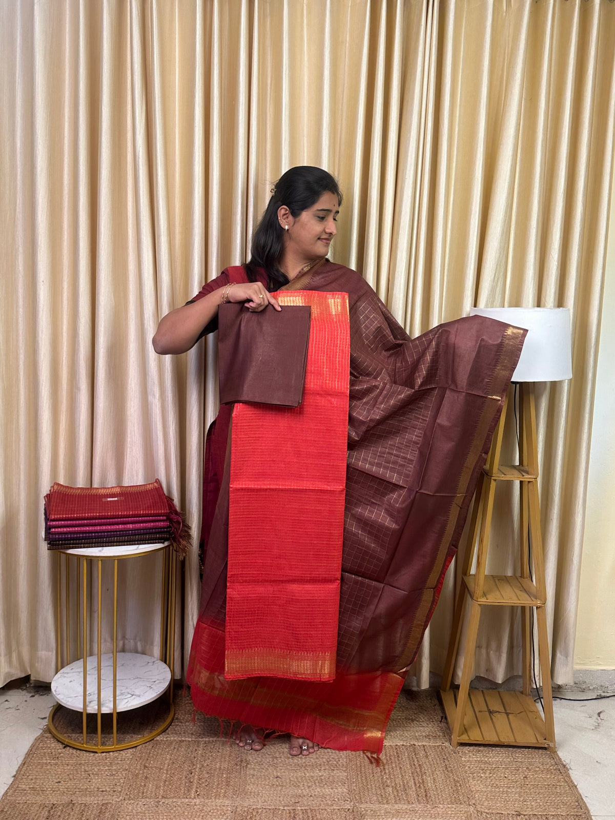 Mangalgiri Mini check silk cotton 3 piece set - SCH5