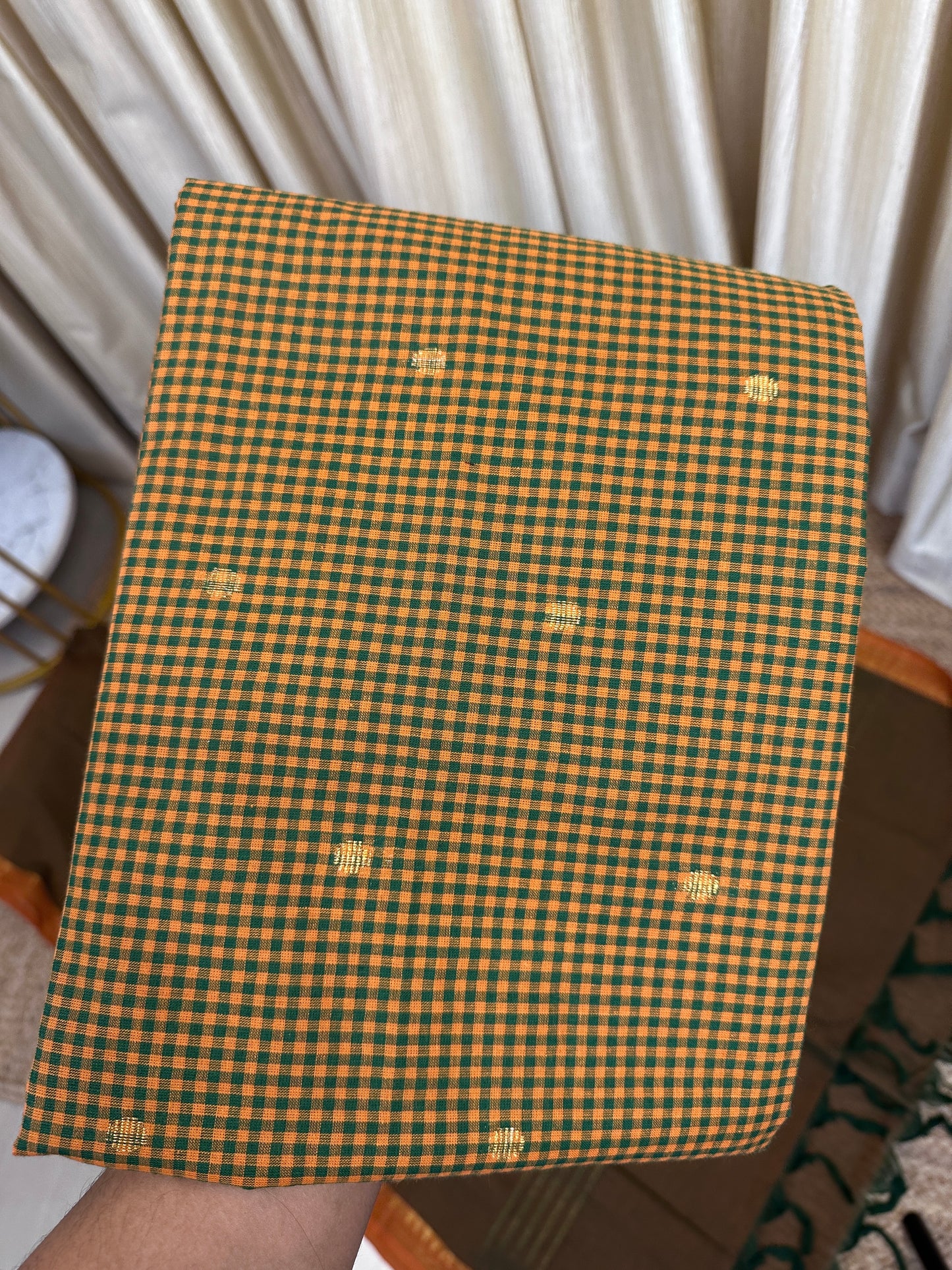 Kandangi check -South cotton 3 piece set- Green