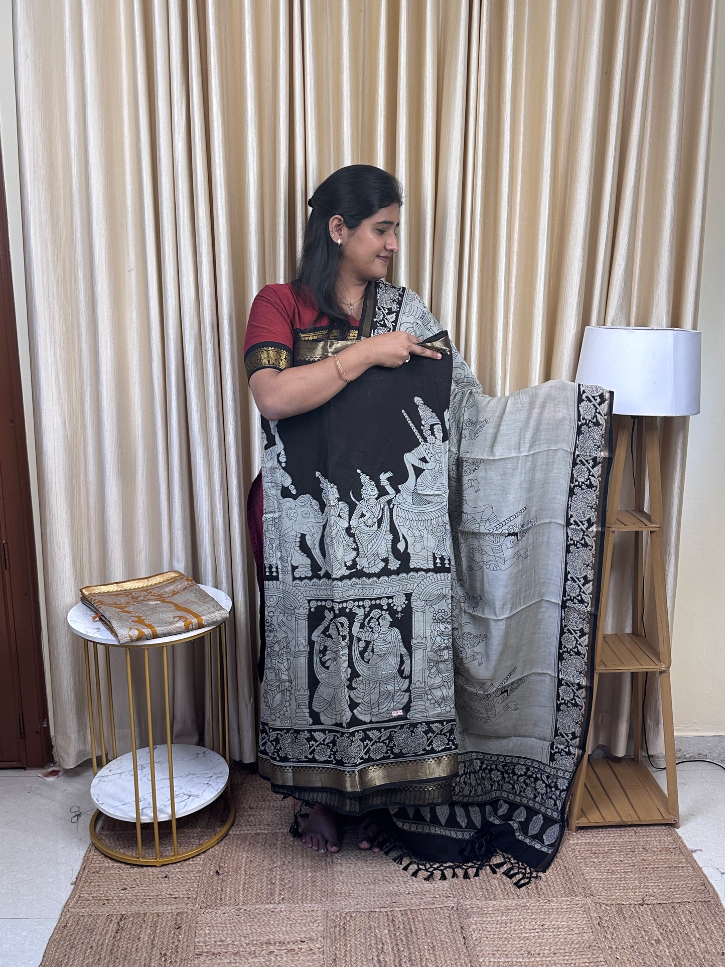 Varnam kalahasti story telling kalamkari Anarkali set (4m top)-MKB3