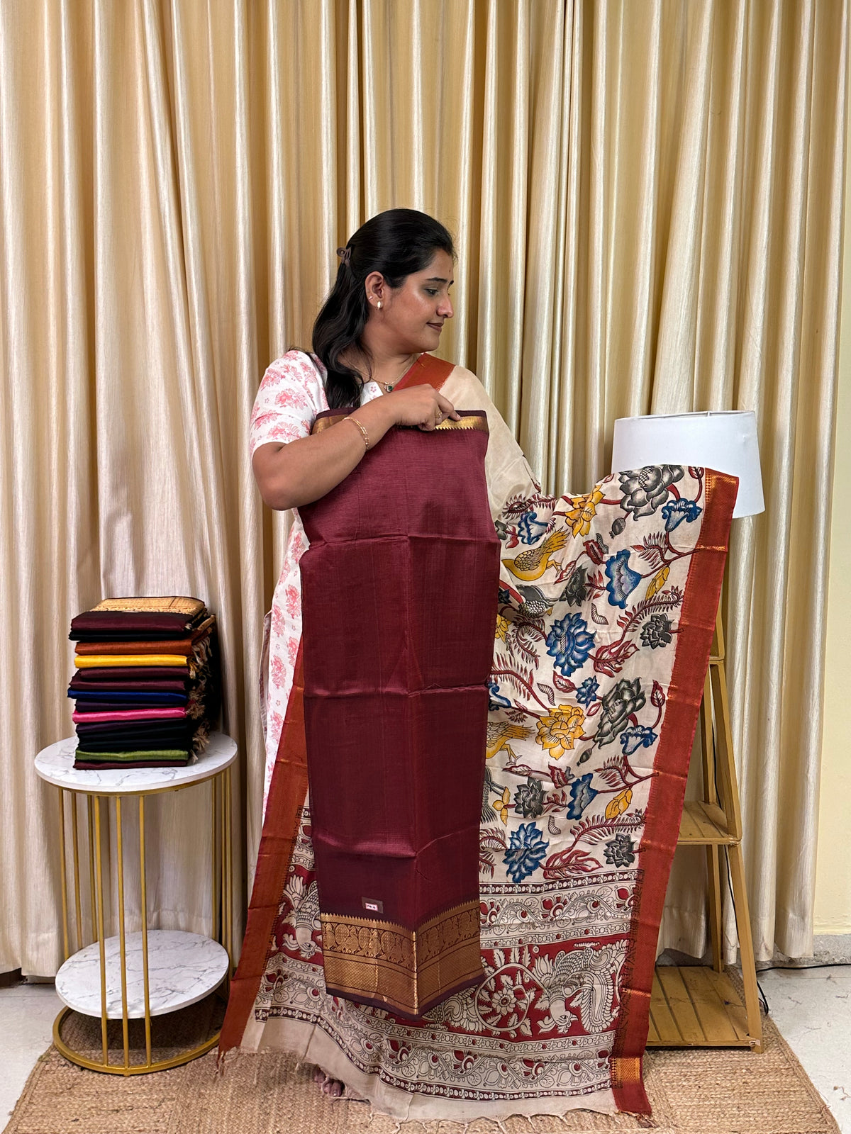 Handloom Mangalgiri Top kalamkari Duppatta-MG14