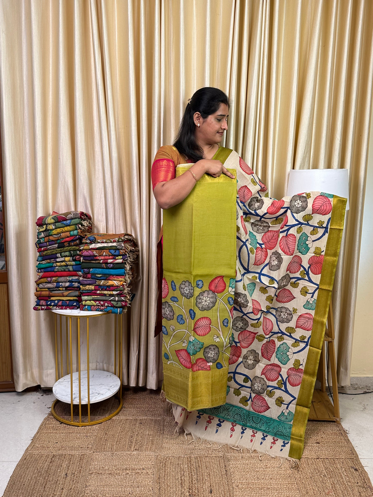 Authentic pen kalamkari kanchi Border Handsketched dress material - KPK5
