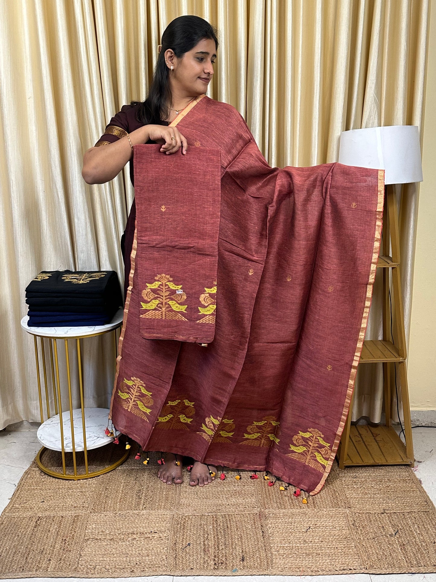 Linen Banarasi Jamdhani handloom JAM82