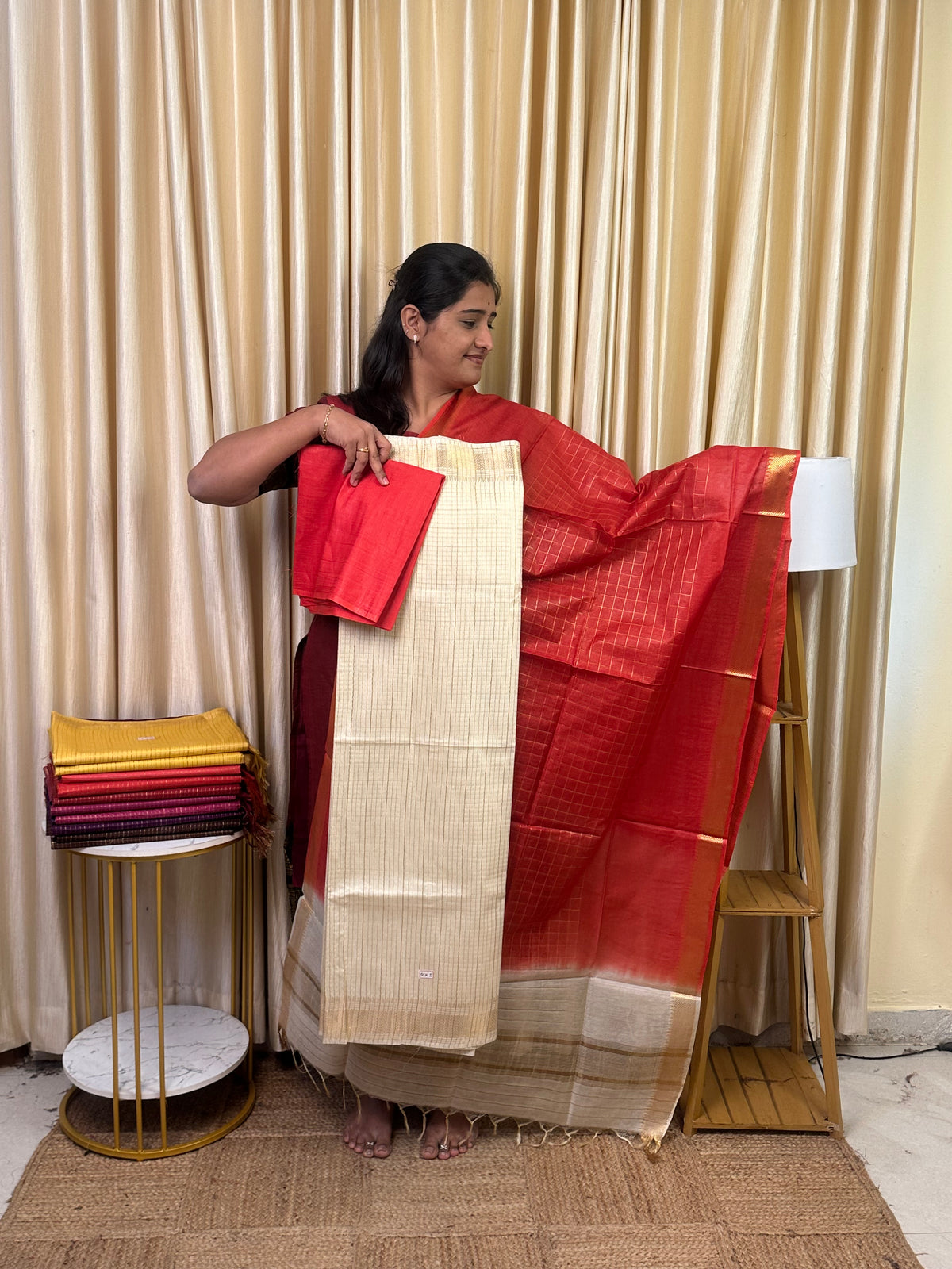 Mangalgiri Mini check silk cotton 3 piece set - SCH1