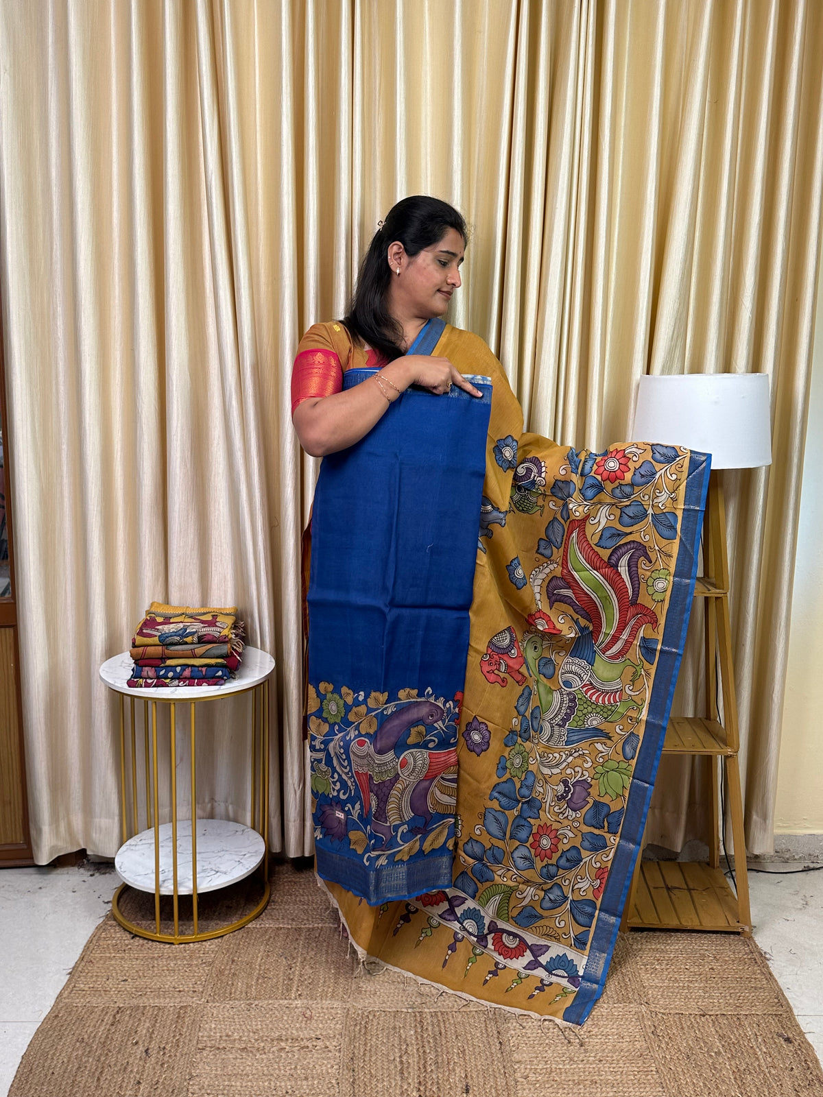 Authentic pen kalamkari Mangalgiri Border Handsketched dress material - MPK15