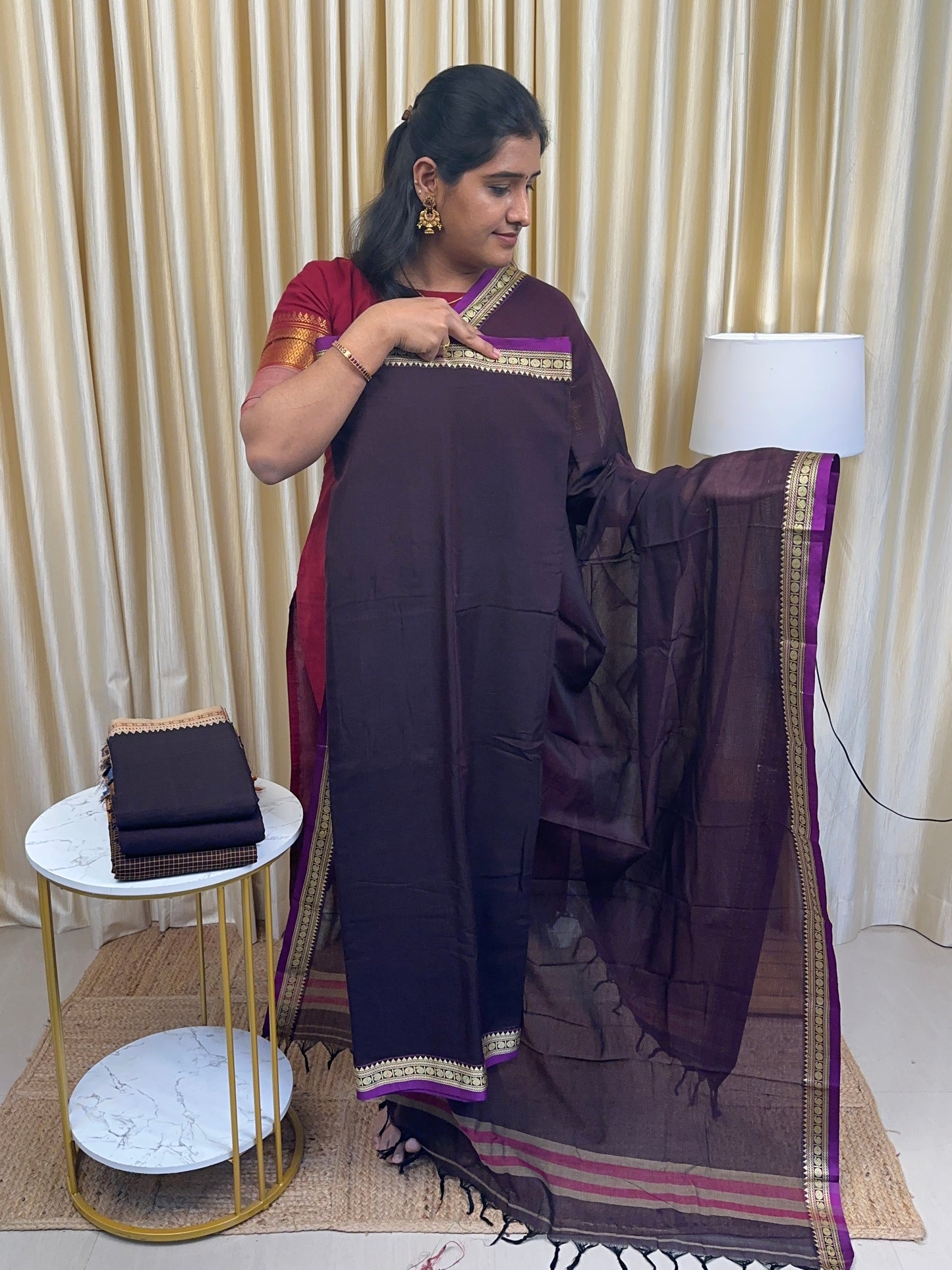 Roasted plum and magenta small border Narayanpet suit
