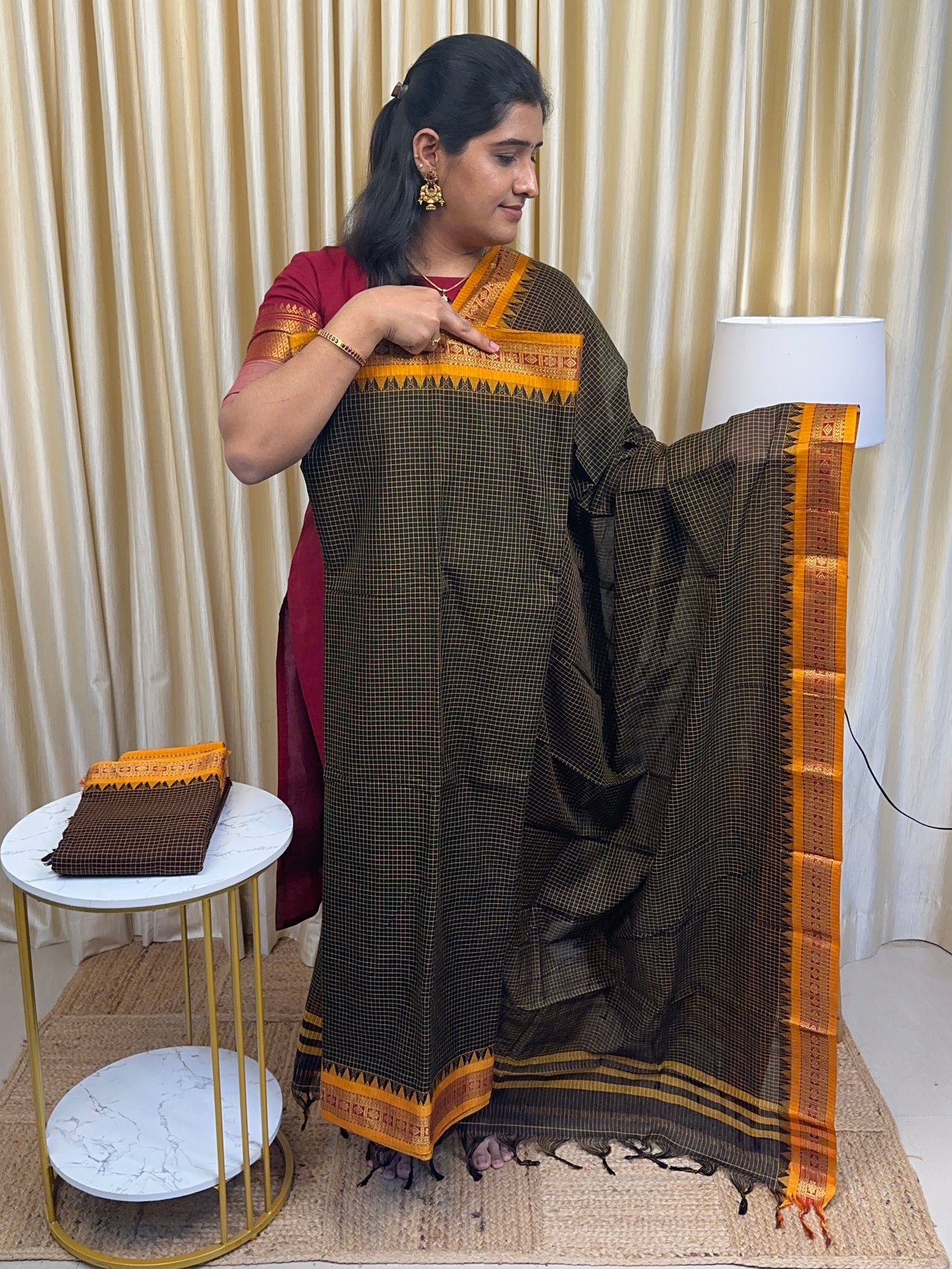 Black checked Narayanpet Salwar suit