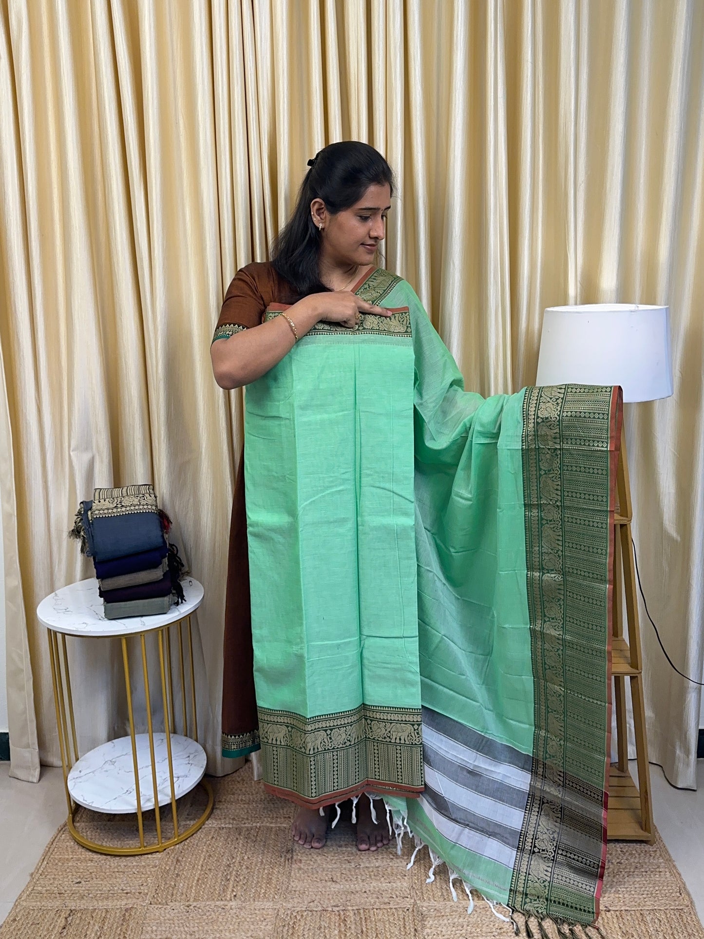 Light green Narayanpet stripes border