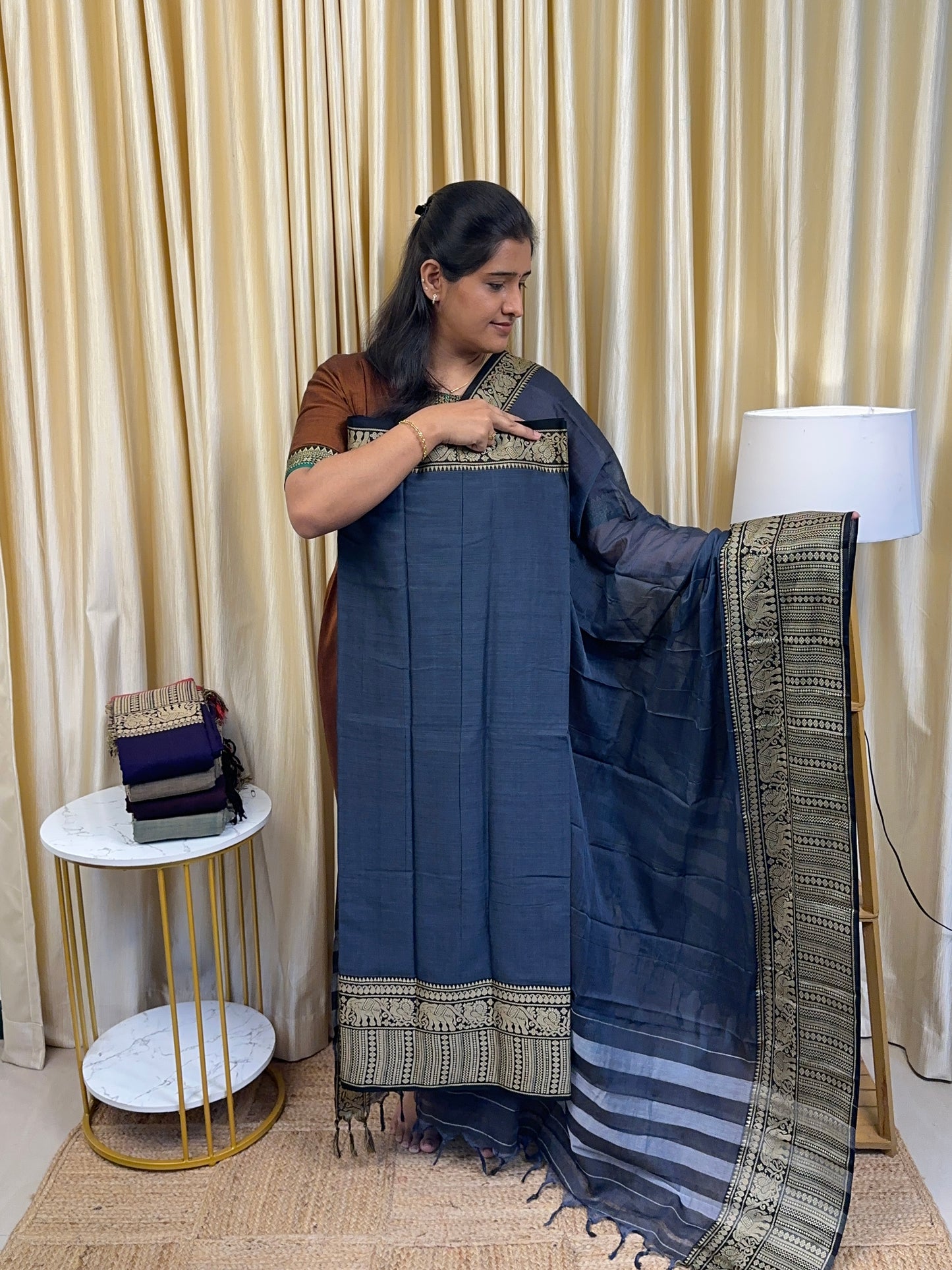 Steel blue Narayanpet stripes border