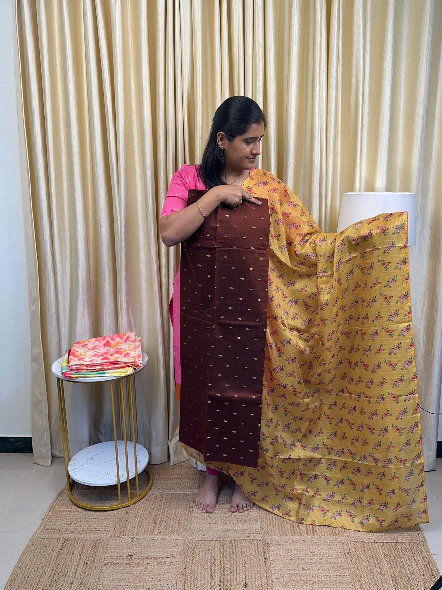 Coffee brown and mustard-( 2 piece set )