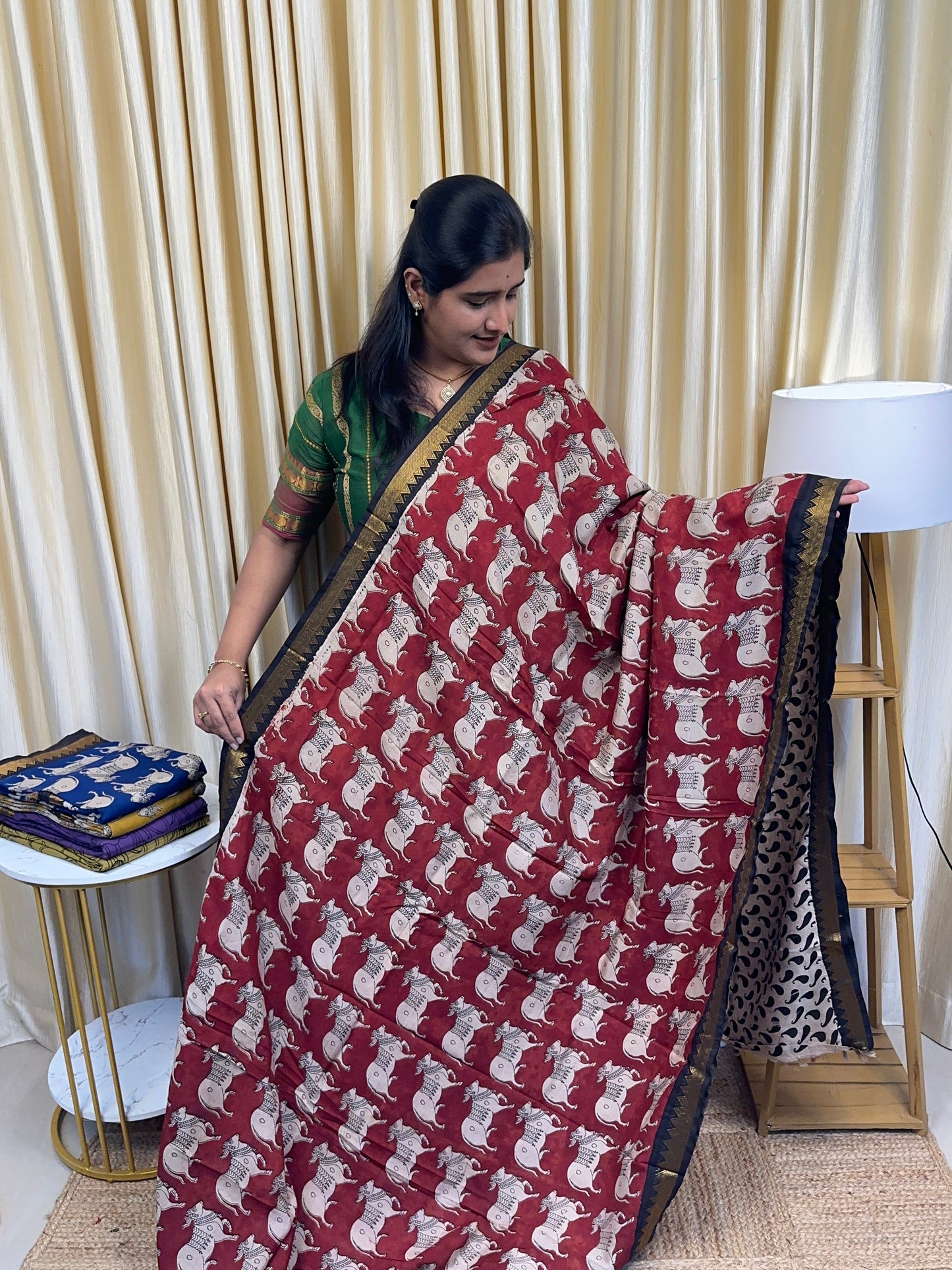Nandhi Nizam Border Kalamkari Saree-Maroon