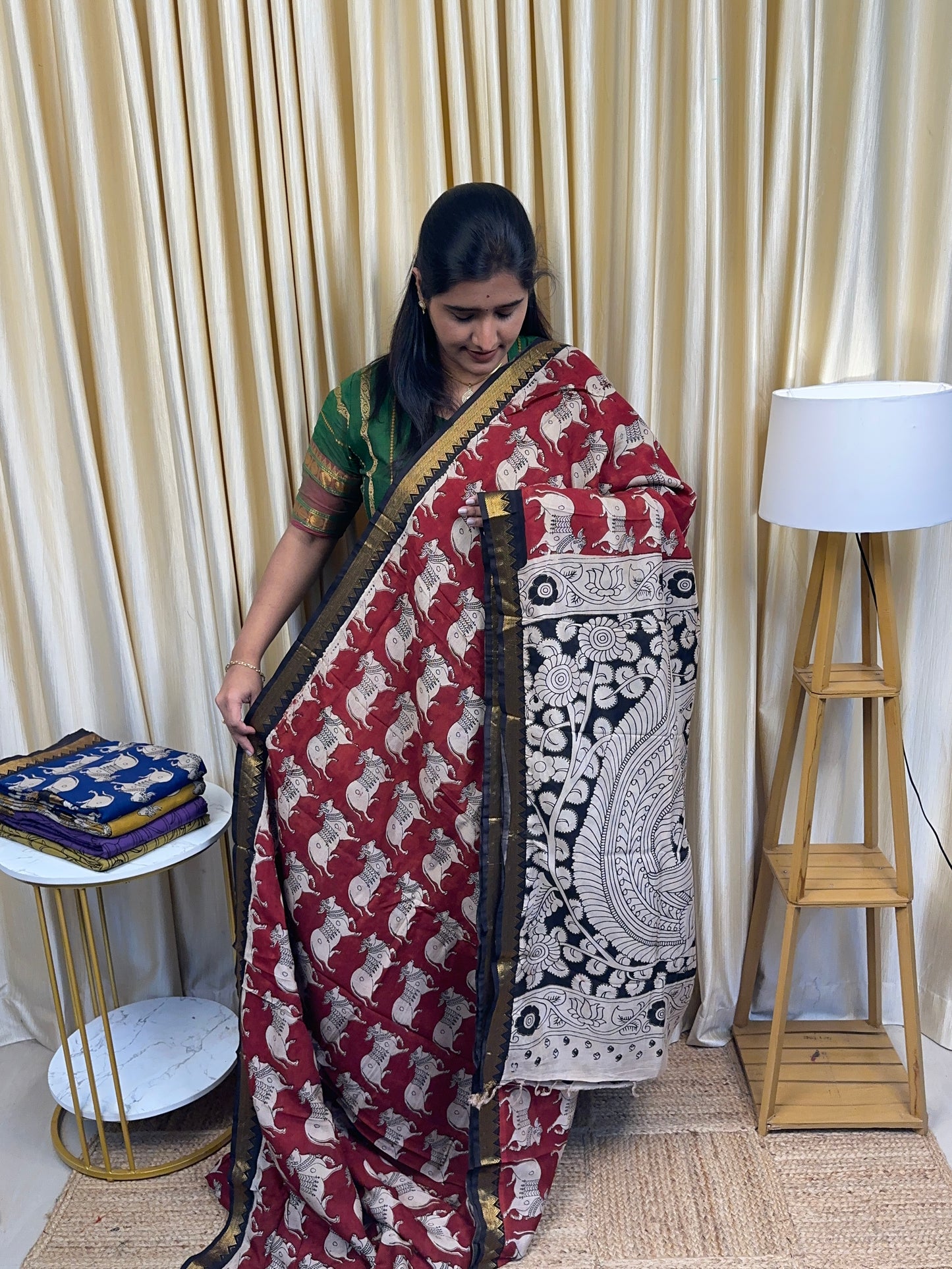 Nandhi Nizam Border Kalamkari Saree-Maroon