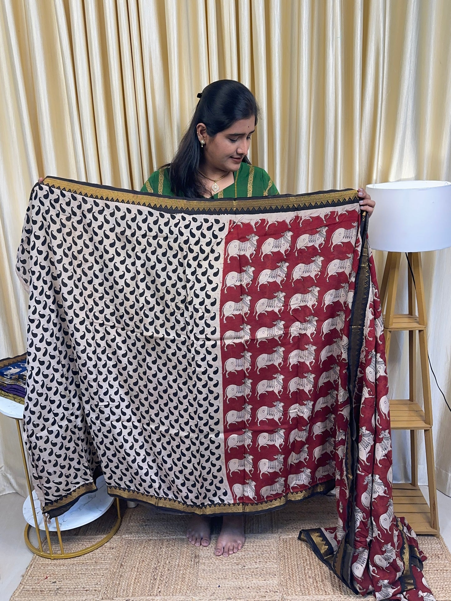 Nandhi Nizam Border Kalamkari Saree-Maroon
