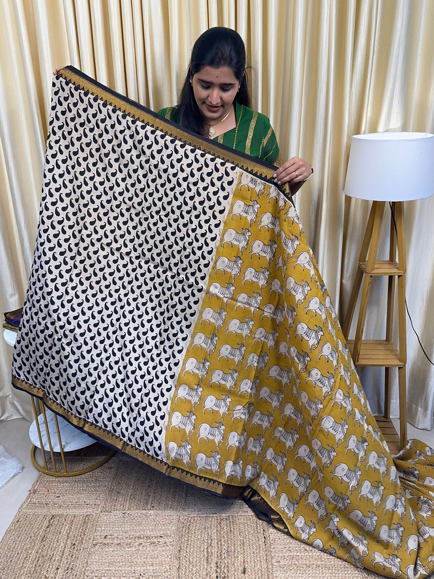 Nandhi Nizam Border Kalamkari Saree-Yellow