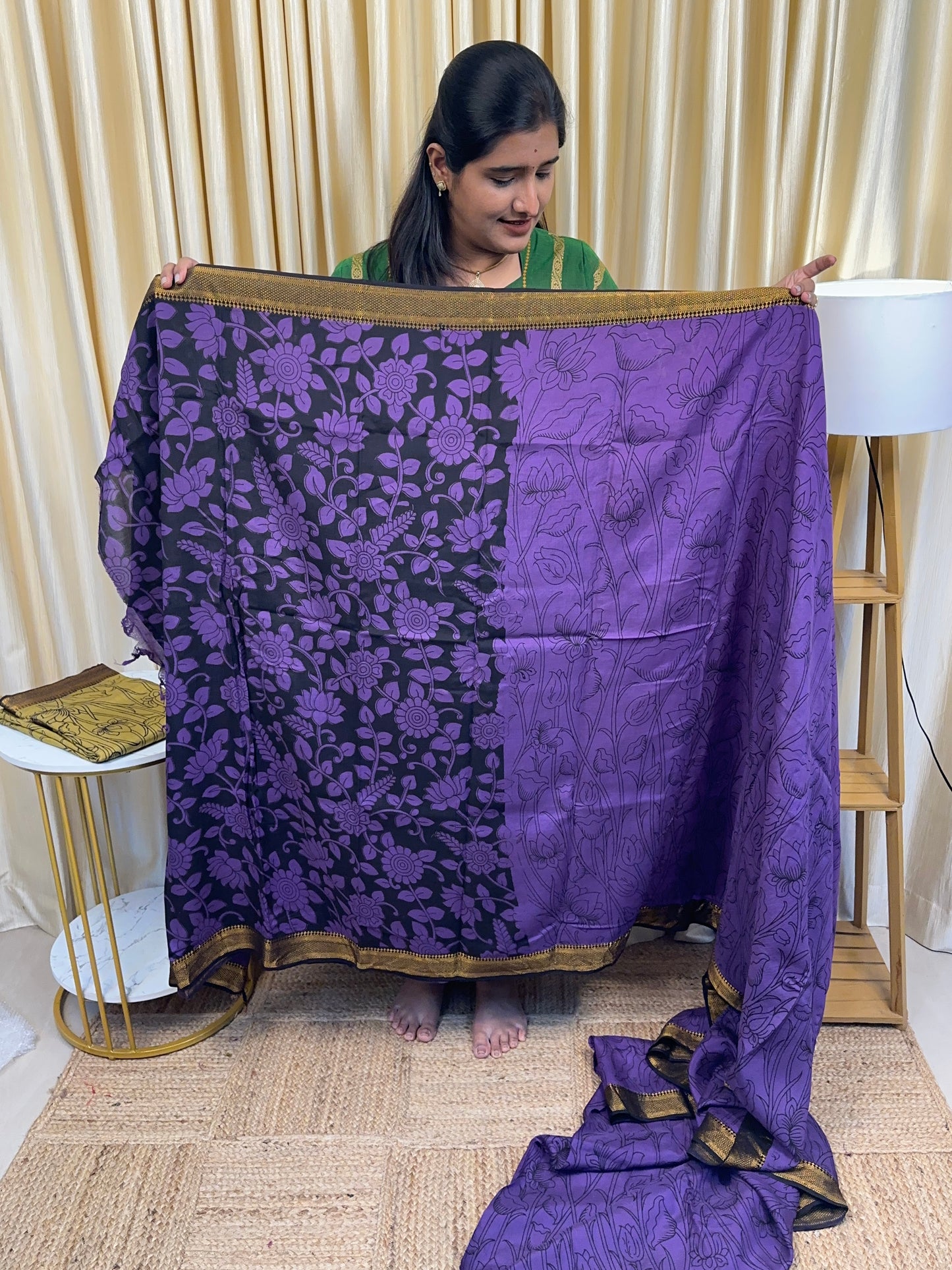 Purple Nizam Border Kalamkari Saree