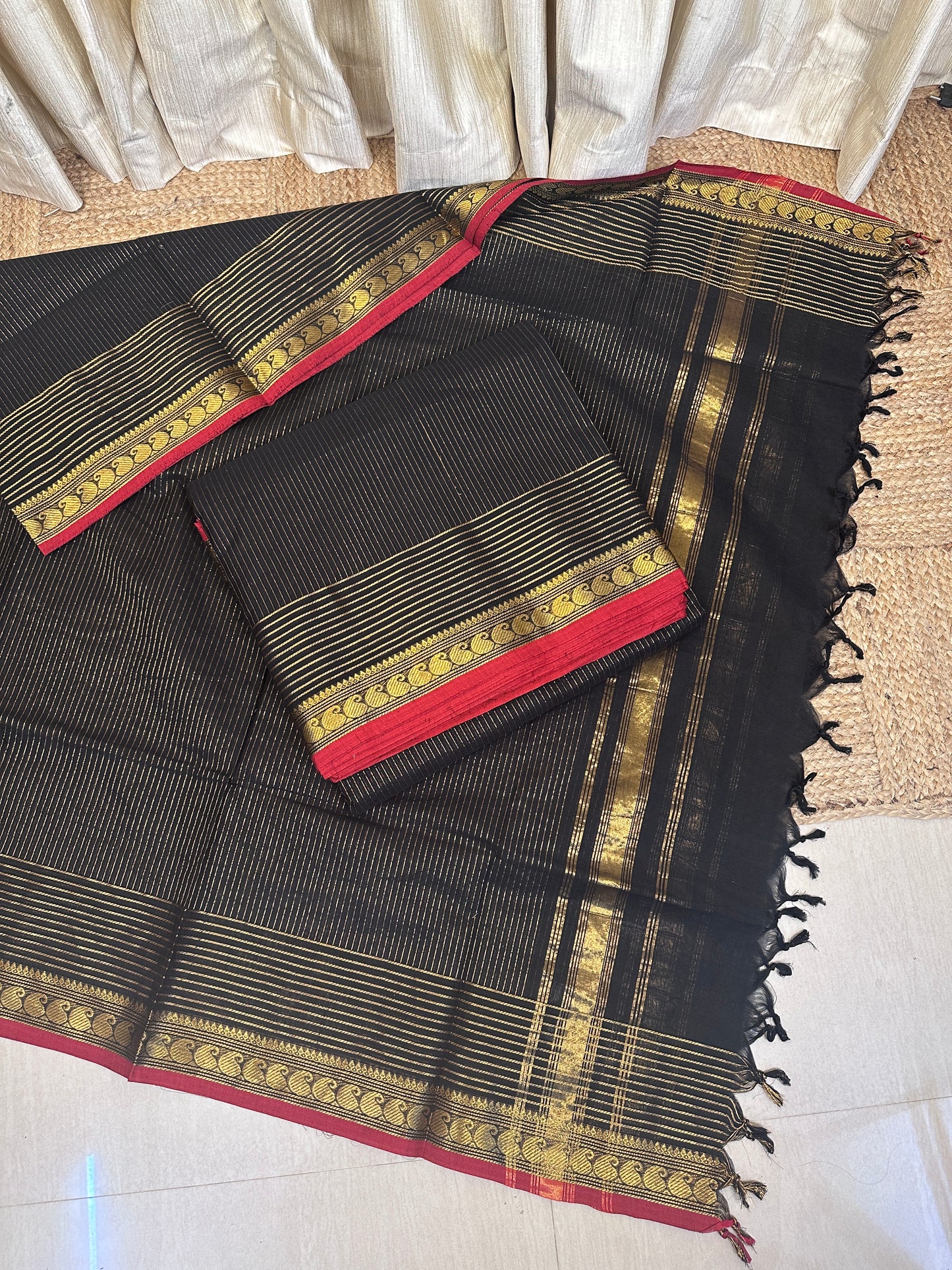 5 meter Top Premium count Vairaoosi Chettinad suit -Black