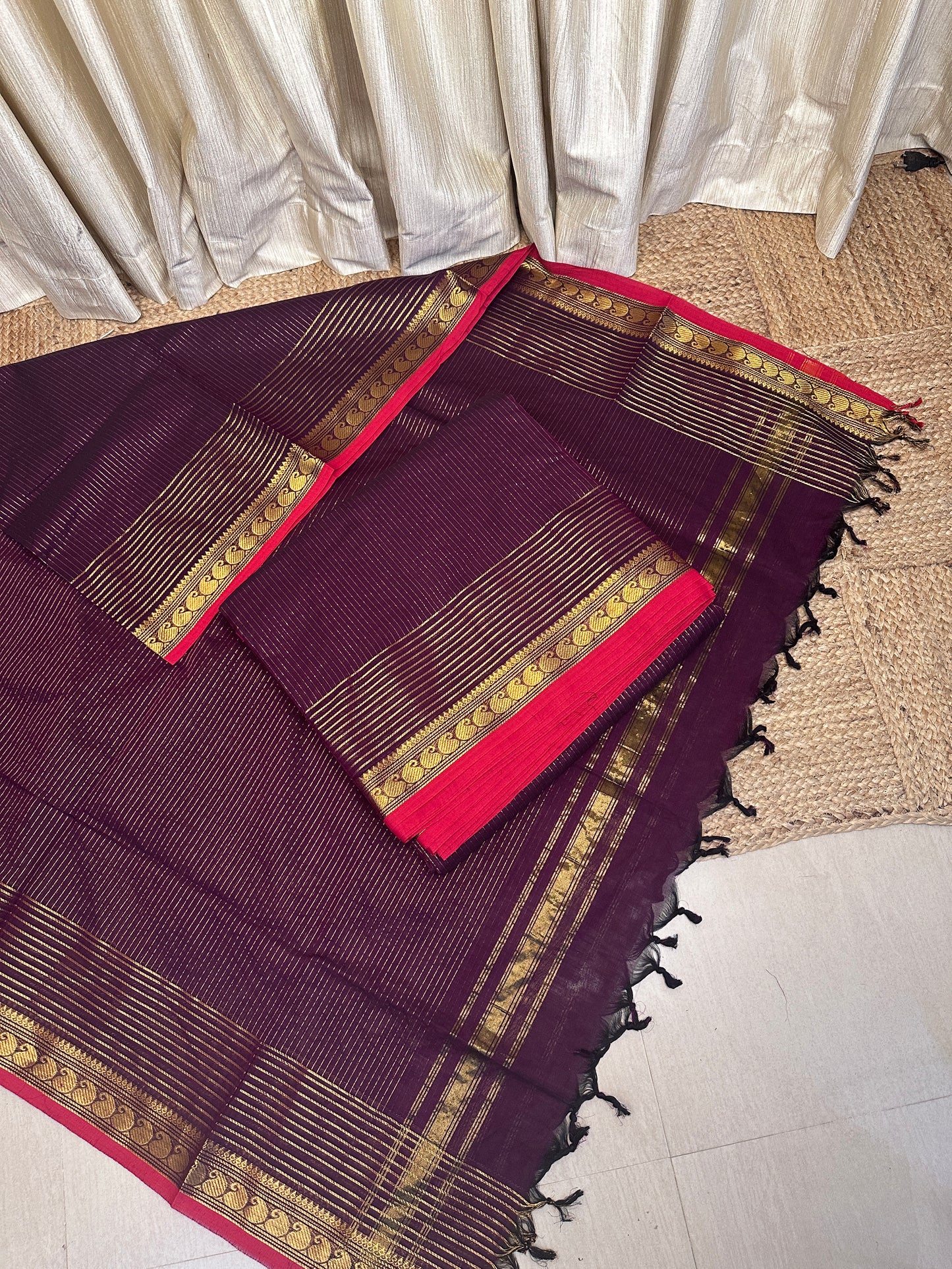 5 meter Top Premium count Vairaoosi Chettinad suit -wine