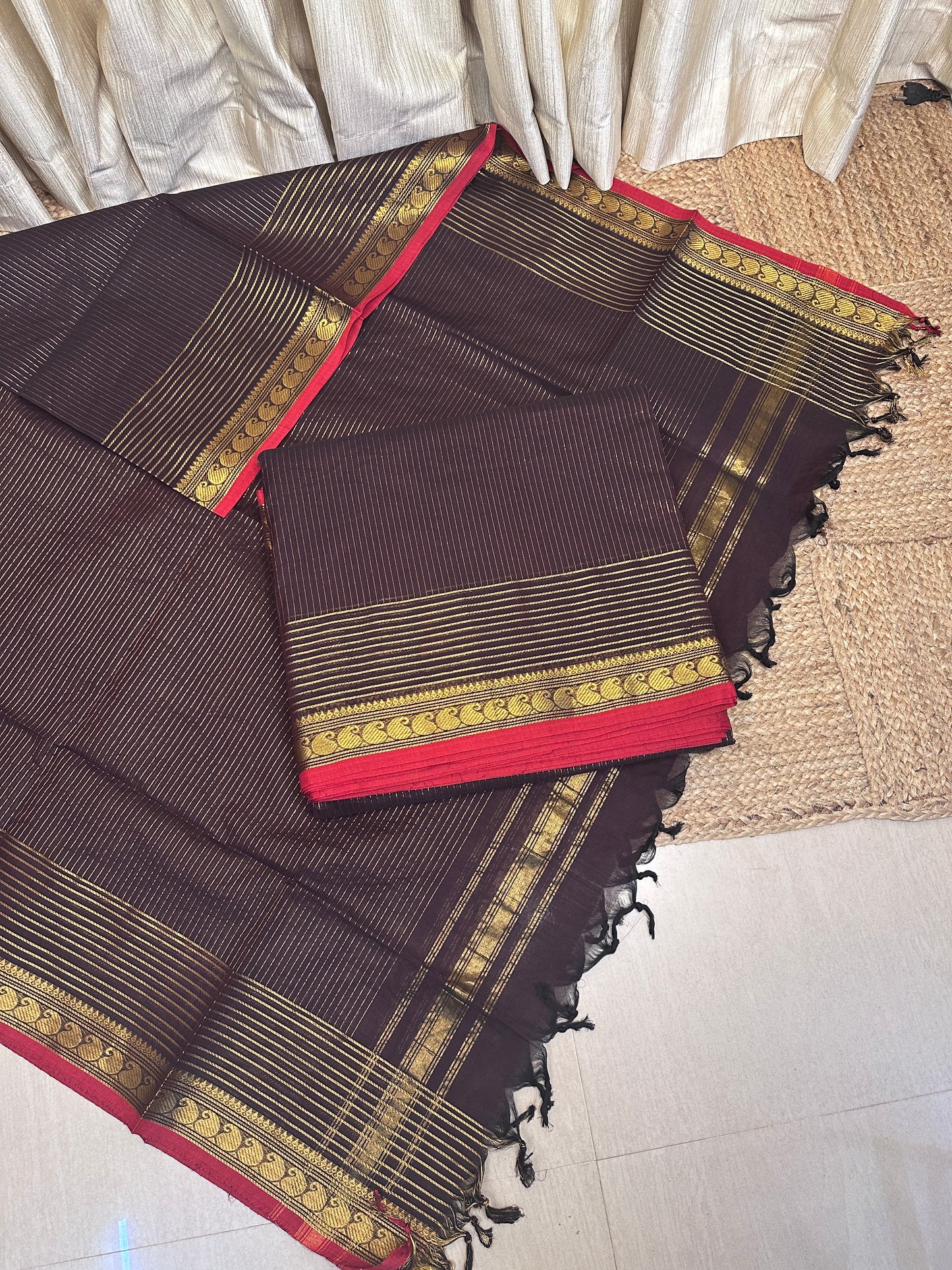 5 meter Top Premium count Vairaoosi Chettinad suit - coffee brown