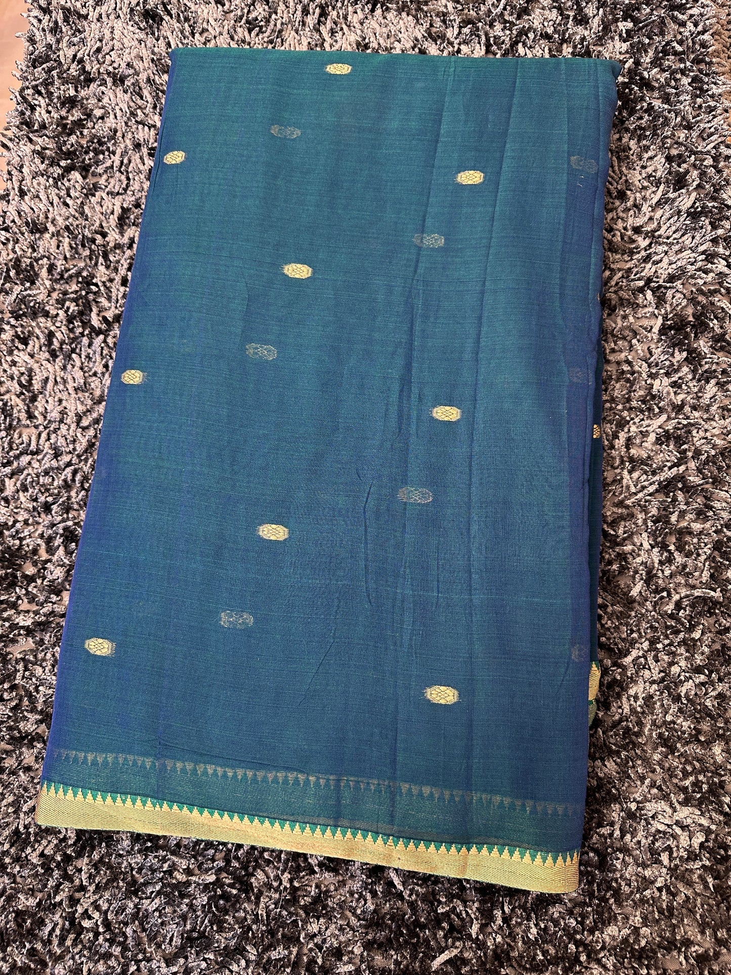 Narayanpet special butta fabric 1 meter cut - Peacock blue